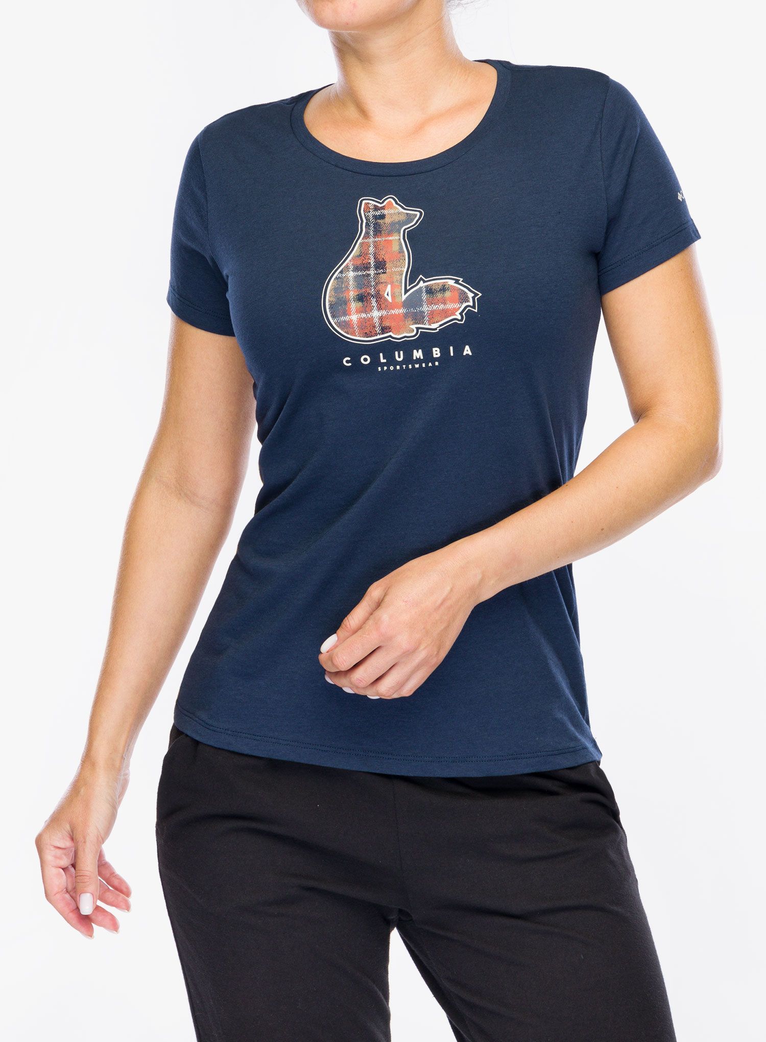 Ženska bombažna majica Columbia Daisy Days S/S Graphic Tee - collegiate navy/foxy omblur