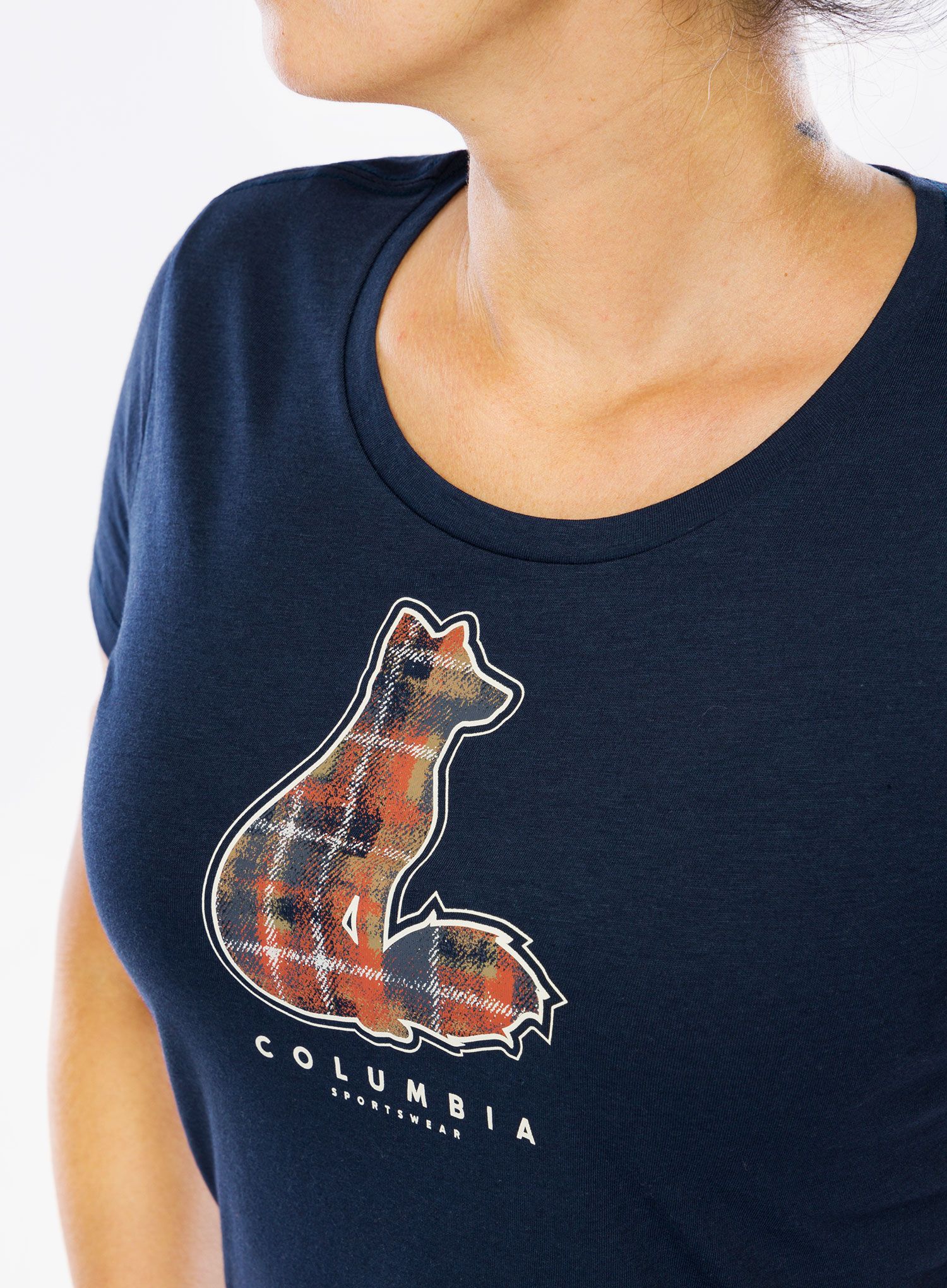 Ženska bombažna majica Columbia Daisy Days S/S Graphic Tee - collegiate navy/foxy omblur
