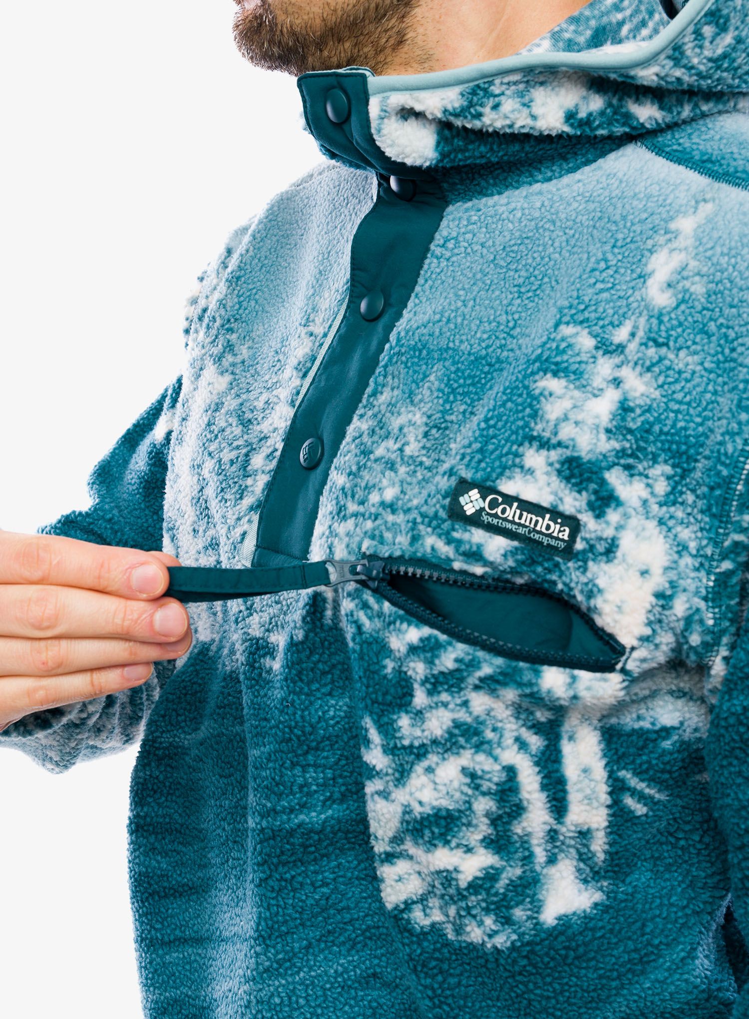 Moški flis Columbia Helvetia Hoodie - night wave solar/stone blue