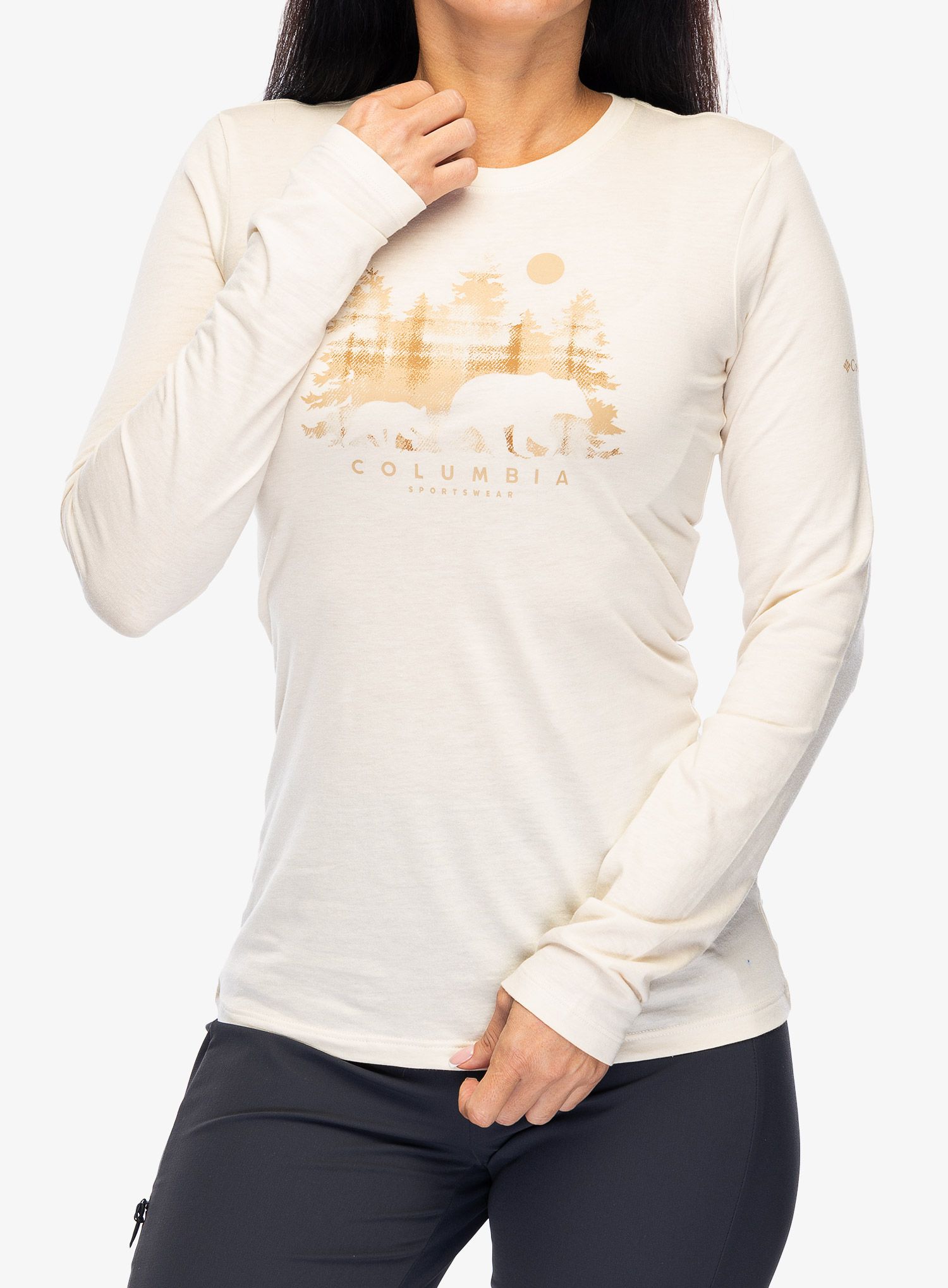 Ženska jopica brez kapuce Columbia Hidden Haven Long Sleeve Tee - chalk/treehome omblur