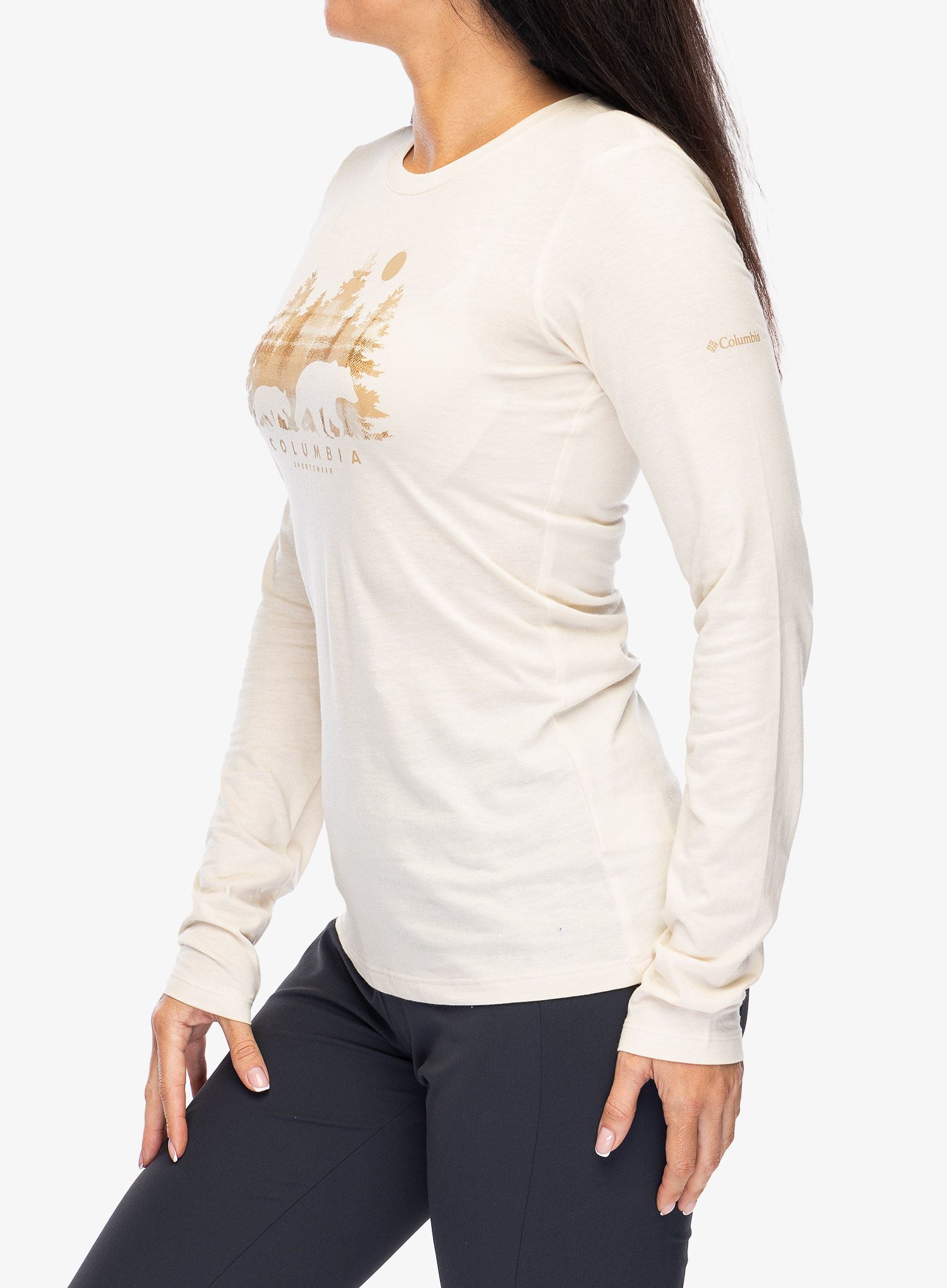 Ženska jopica brez kapuce Columbia Hidden Haven Long Sleeve Tee - chalk/treehome omblur