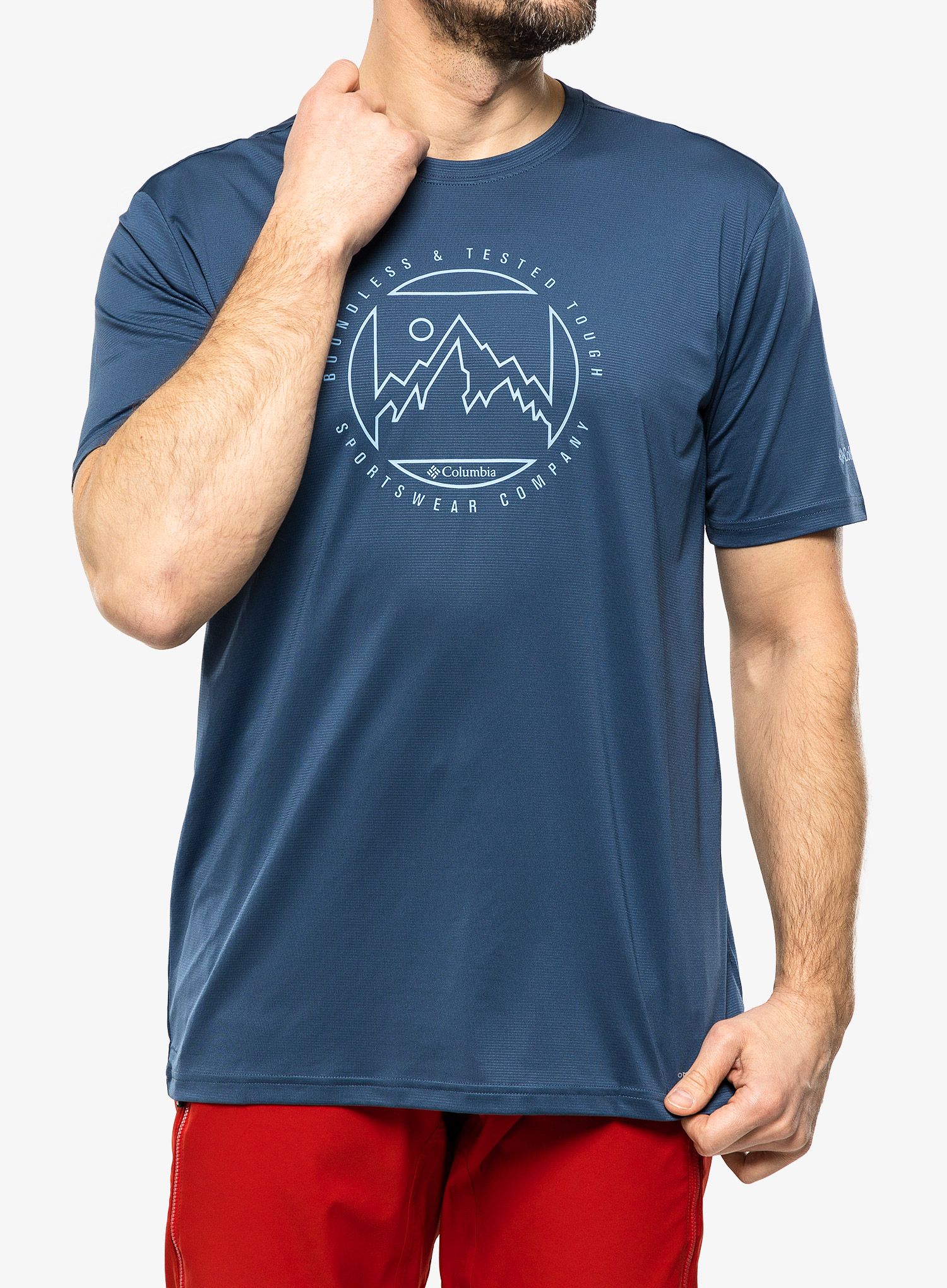 Majica s potiskom Columbia Ice Lake SS Tee - dark mountain/boundless HD