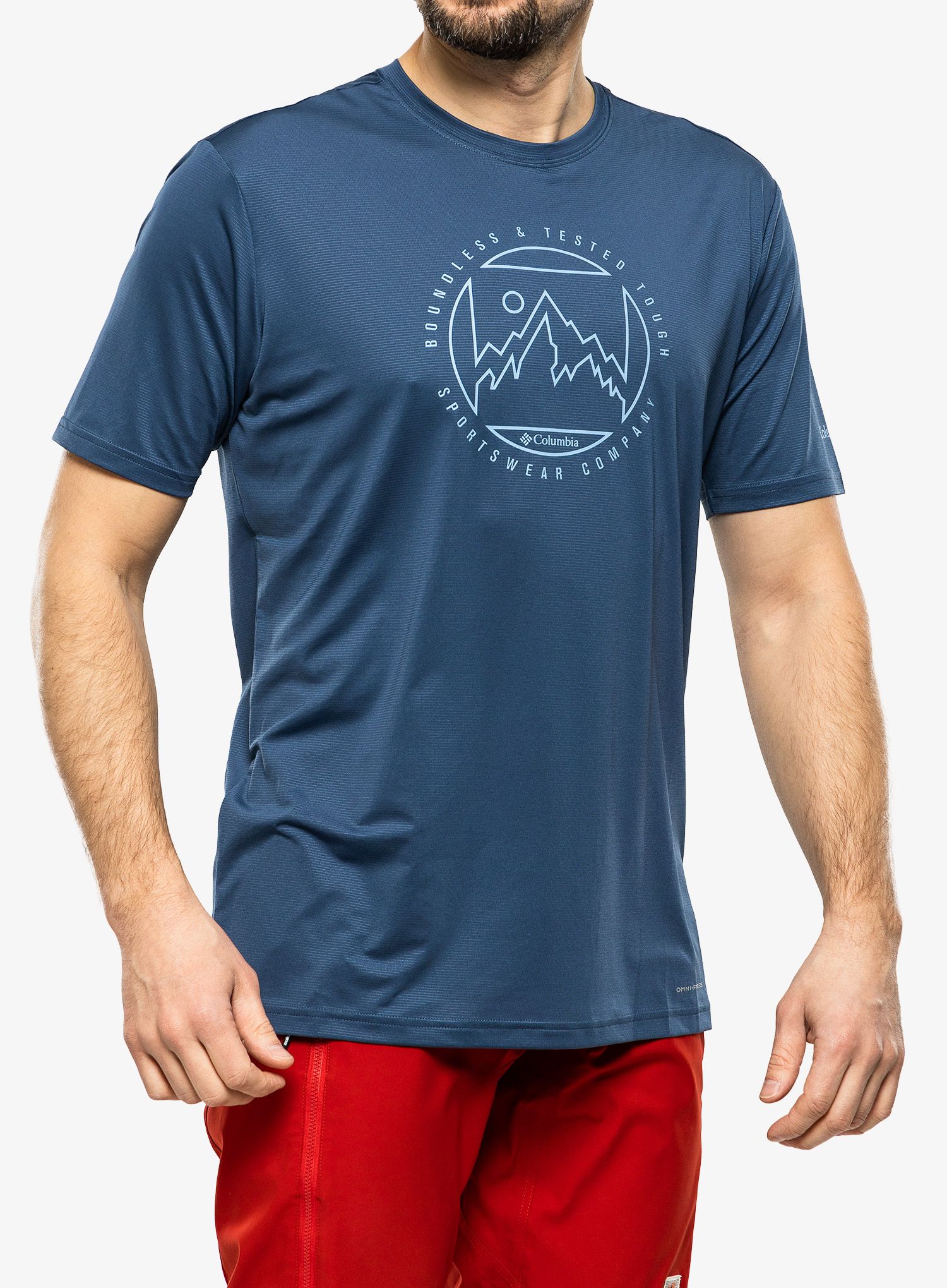 Majica s potiskom Columbia Ice Lake SS Tee - dark mountain/boundless HD
