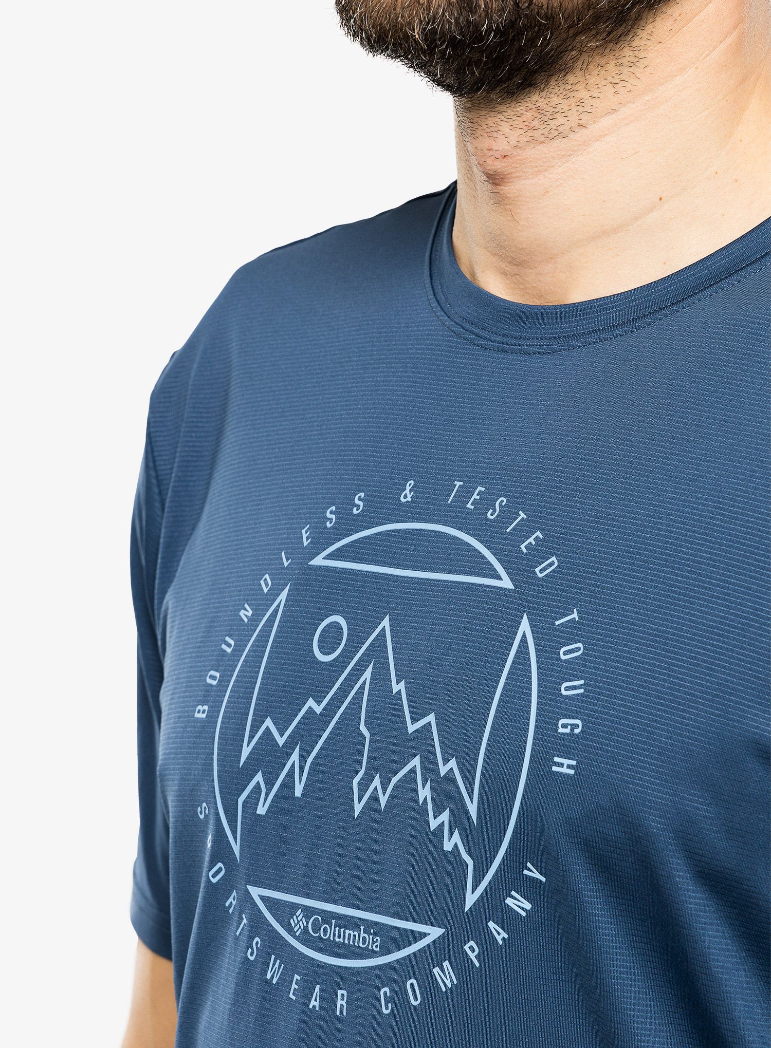 Majica s potiskom Columbia Ice Lake SS Tee - dark mountain/boundless HD