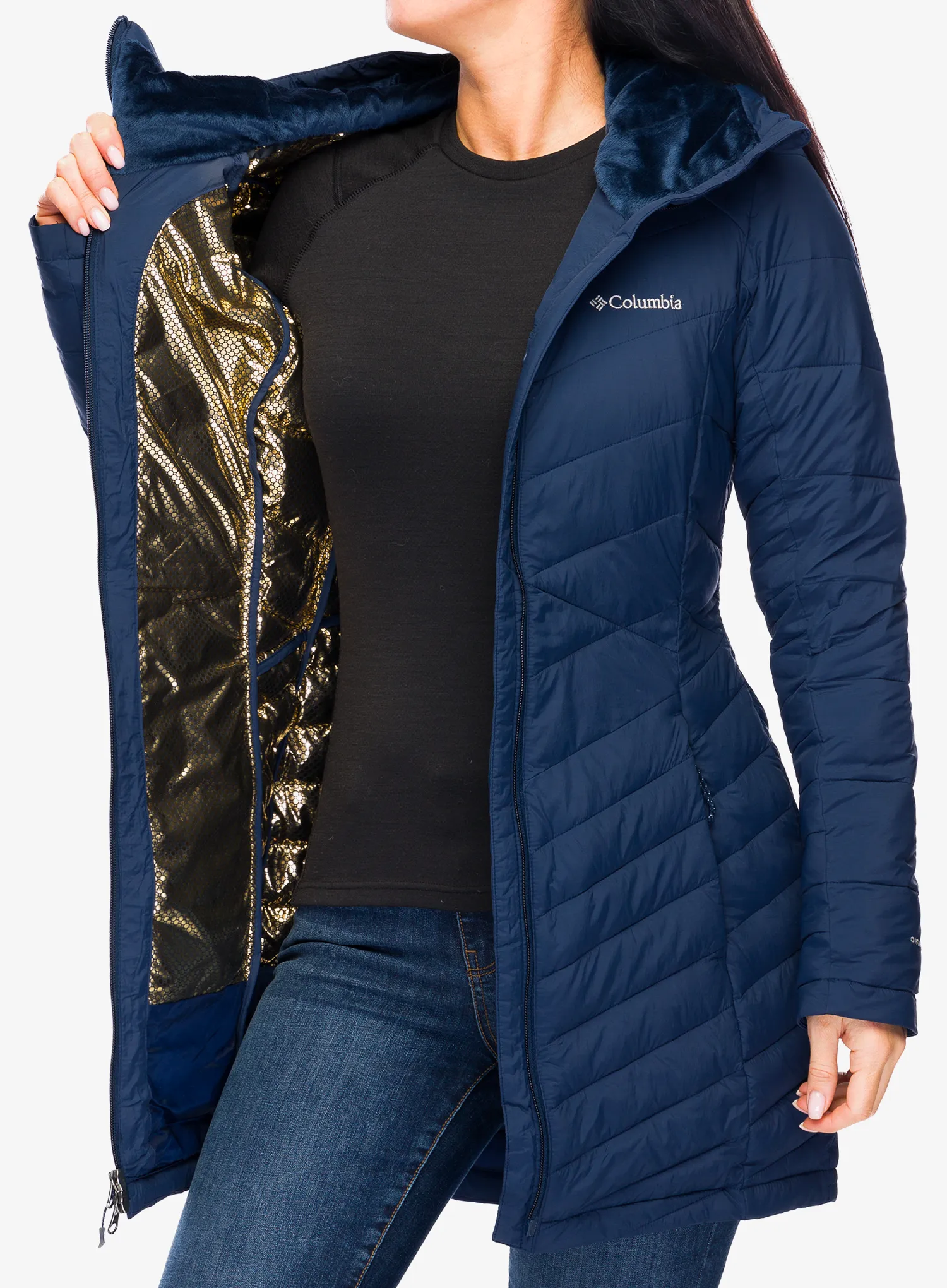 Ženski plašč Columbia Joy Peak II Mid Jacket - collegiate navy/snowdrift/blue