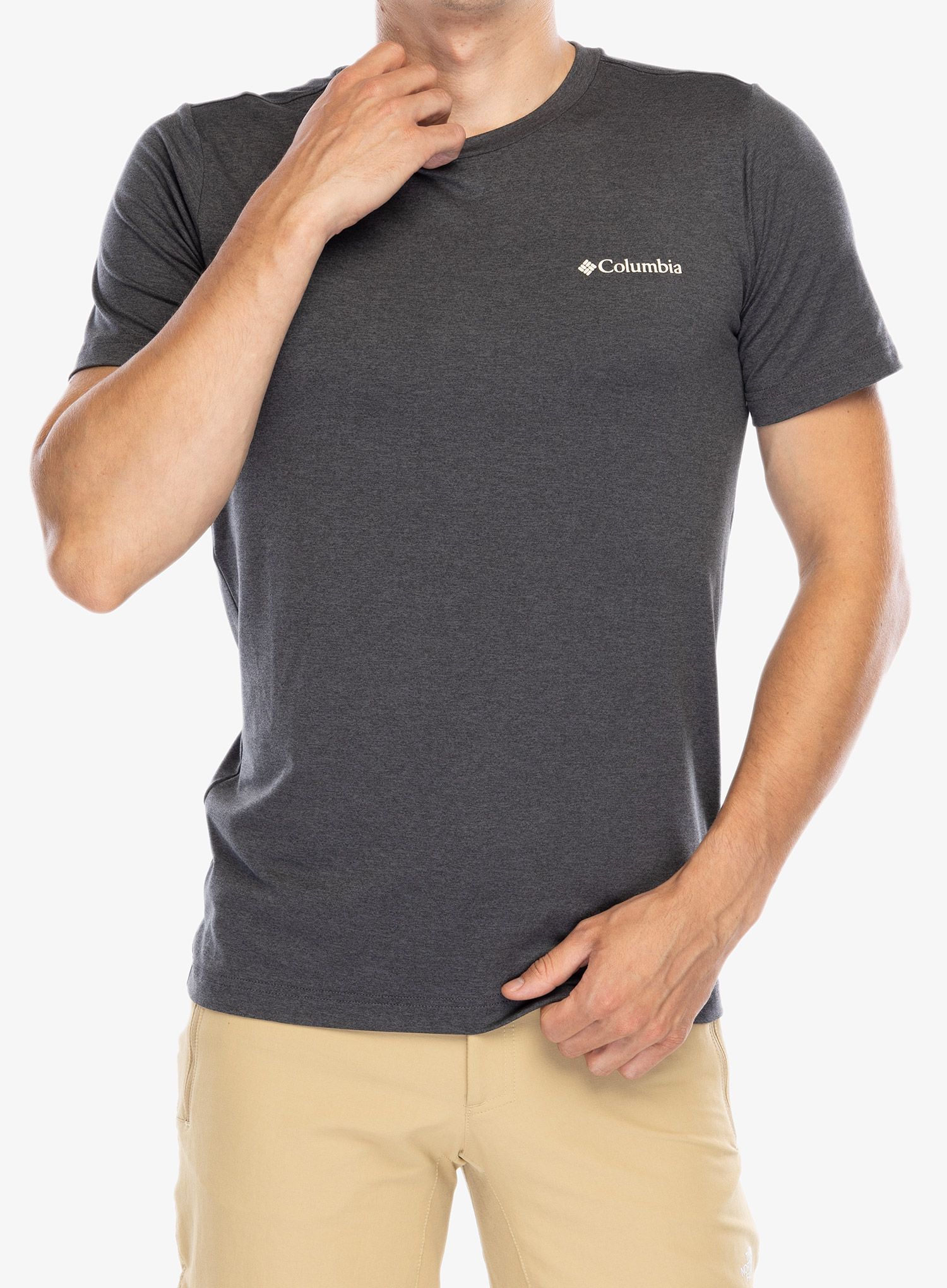 Majica s potiskom Columbia Kwick Hike Back Graphic S/S Tee - black heather/peaked sunscape