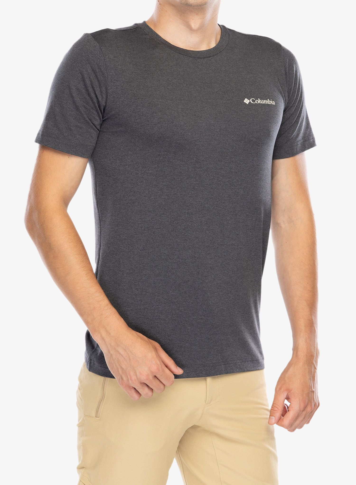Majica s potiskom Columbia Kwick Hike Back Graphic S/S Tee - black heather/peaked sunscape