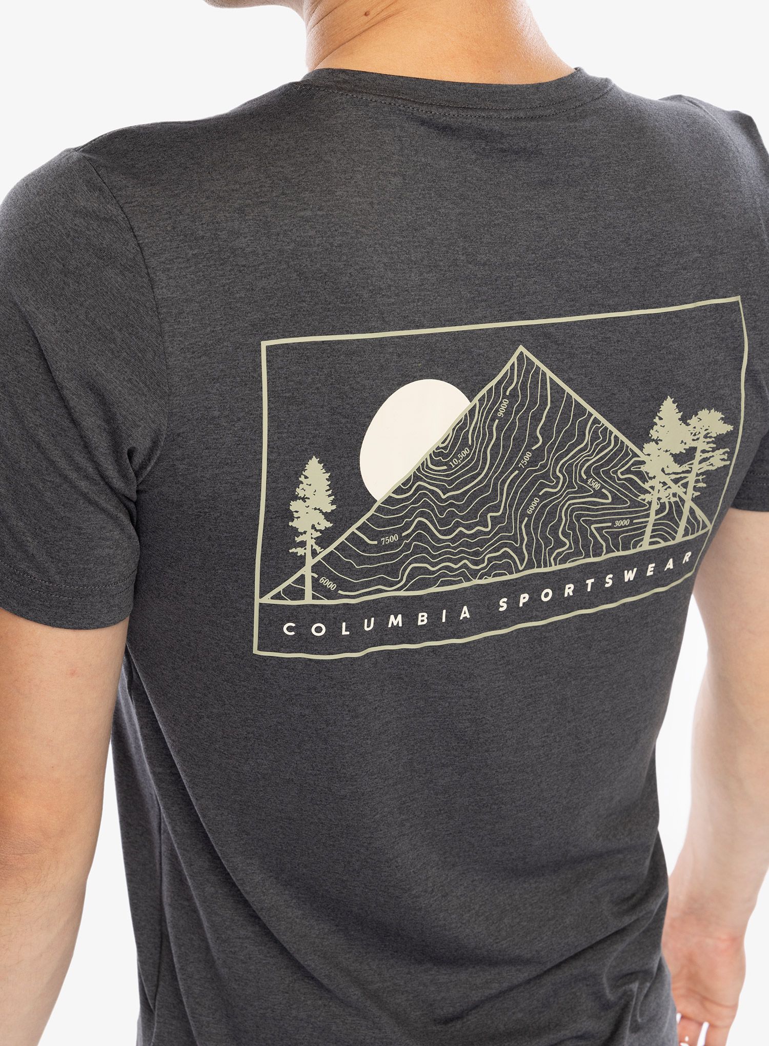 Majica s potiskom Columbia Kwick Hike Back Graphic S/S Tee - black heather/peaked sunscape