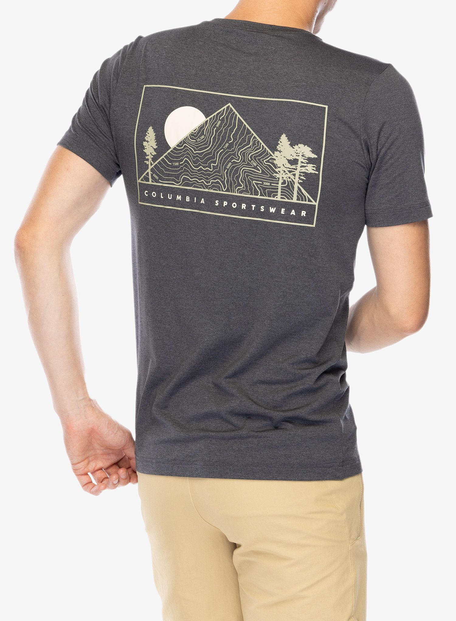 Majica s potiskom Columbia Kwick Hike Back Graphic S/S Tee - black heather/peaked sunscape