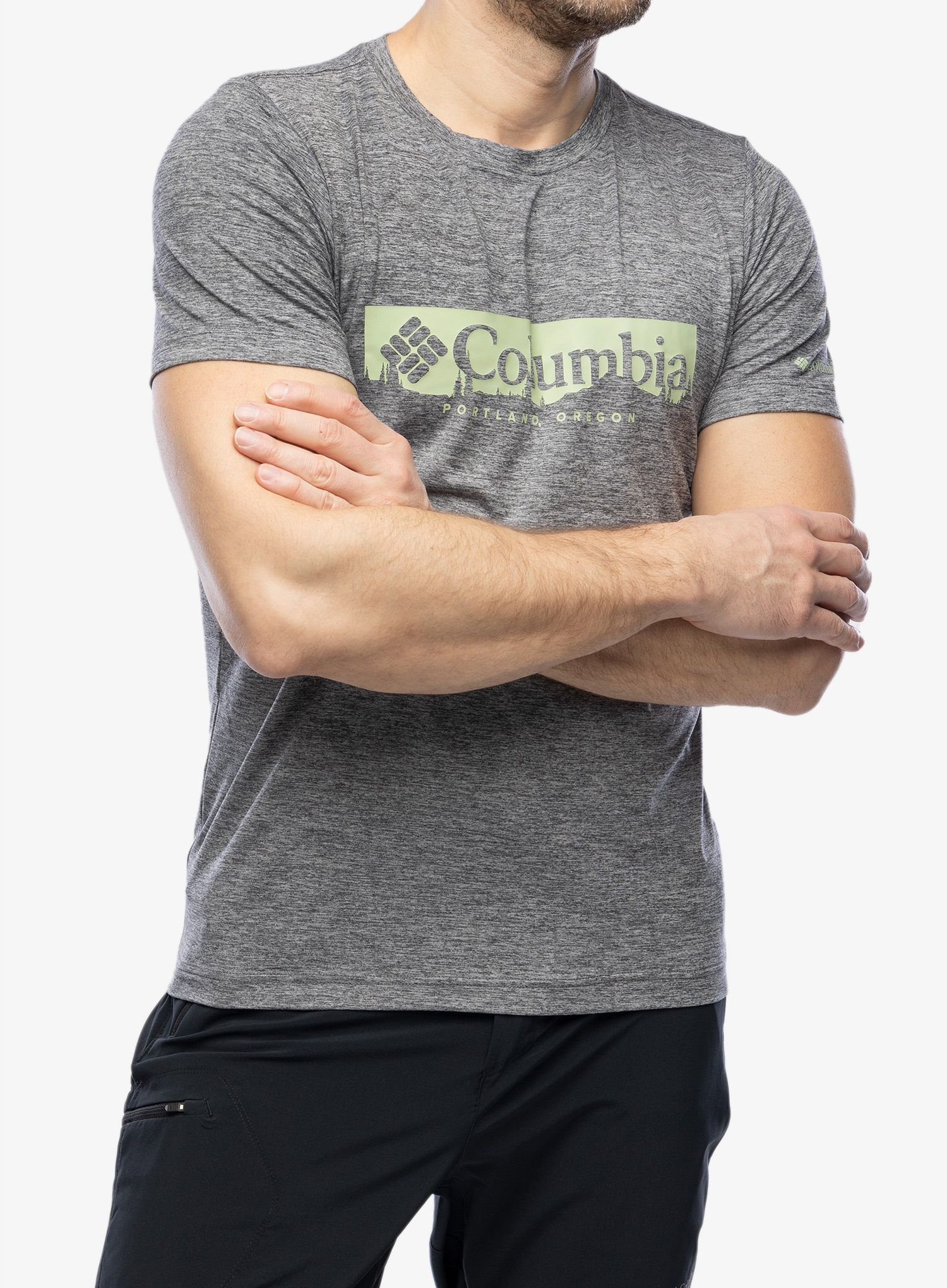 Športna majica Columbia Kwick Hike Graphic SS Tee - black/csc box treeline