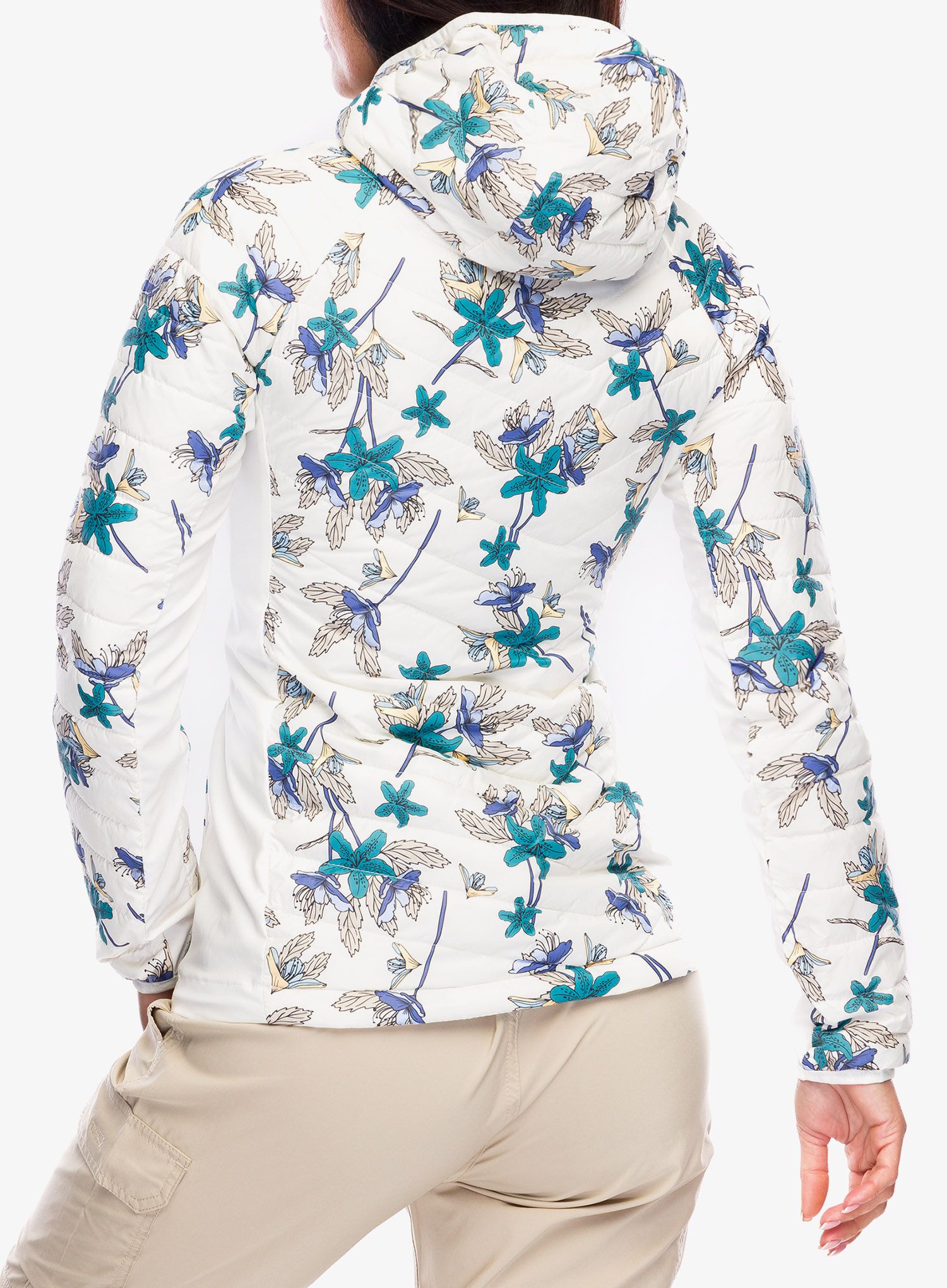 Ženska sintetična jakna Columbia Powder Pass Hooded Jacket - sea salt tiger lilies print