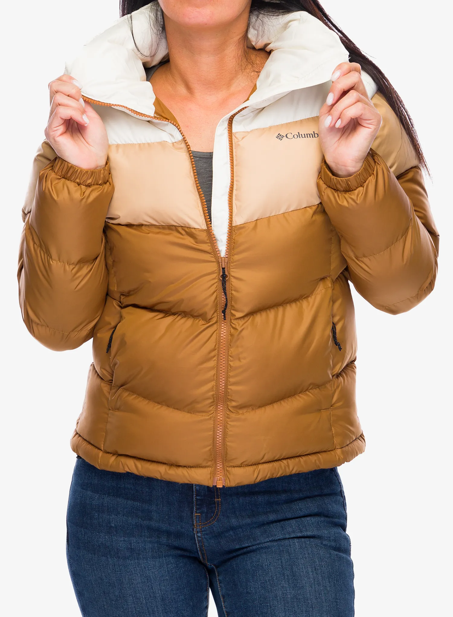 Ženska sintetična jakna Columbia Puffect II Colorblock Jacket - camel brown/canoe/chalk