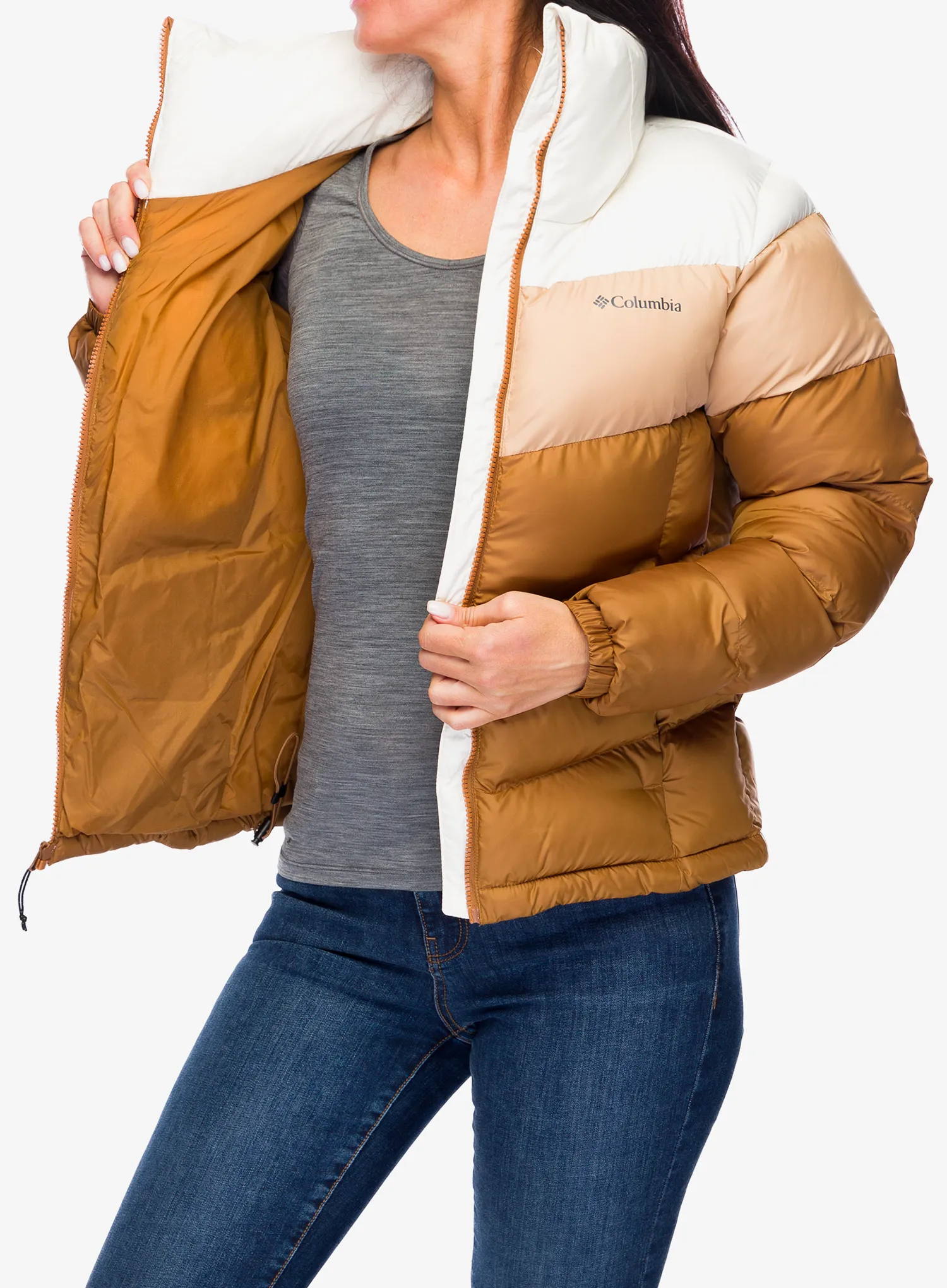Ženska sintetična jakna Columbia Puffect II Colorblock Jacket - camel brown/canoe/chalk