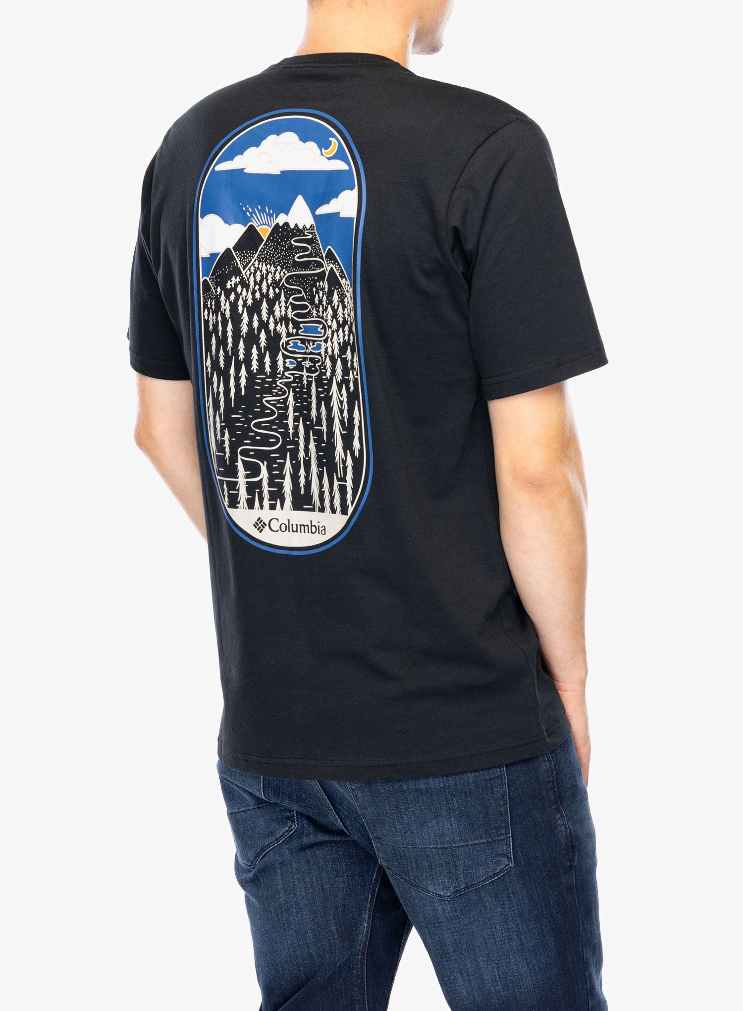 Bombažna majica Columbia Rockaway River Graphic SS Tee - black/winding wonder