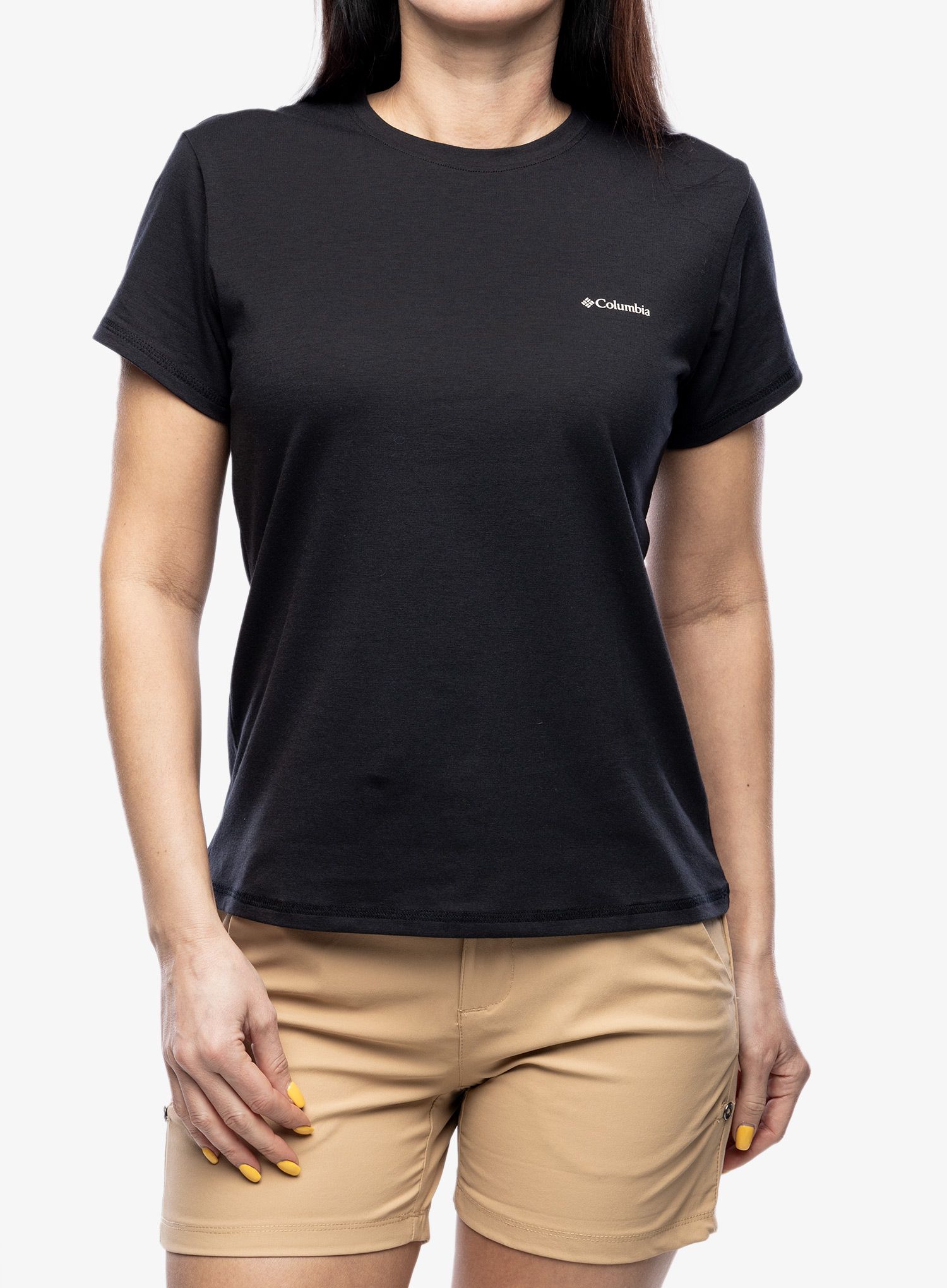 Ženska majica s potiskom Columbia Sun Trek S/S Graphic Tee - black/naturally boundless