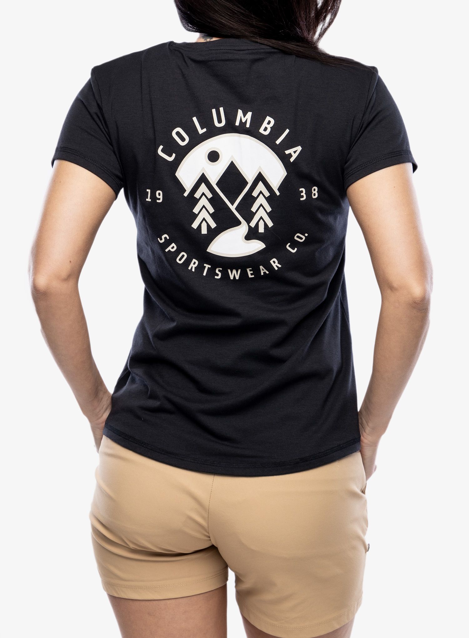 Ženska majica s potiskom Columbia Sun Trek S/S Graphic Tee - black/naturally boundless