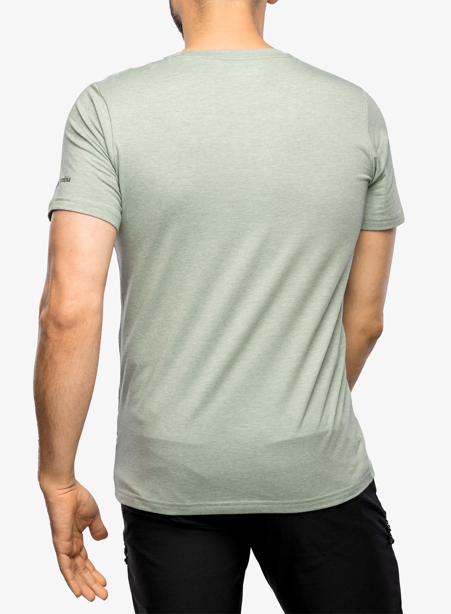 Majica s potiskom Columbia Sun Trek S/S Graphic Tee - niagara htr/palmed hex graphic