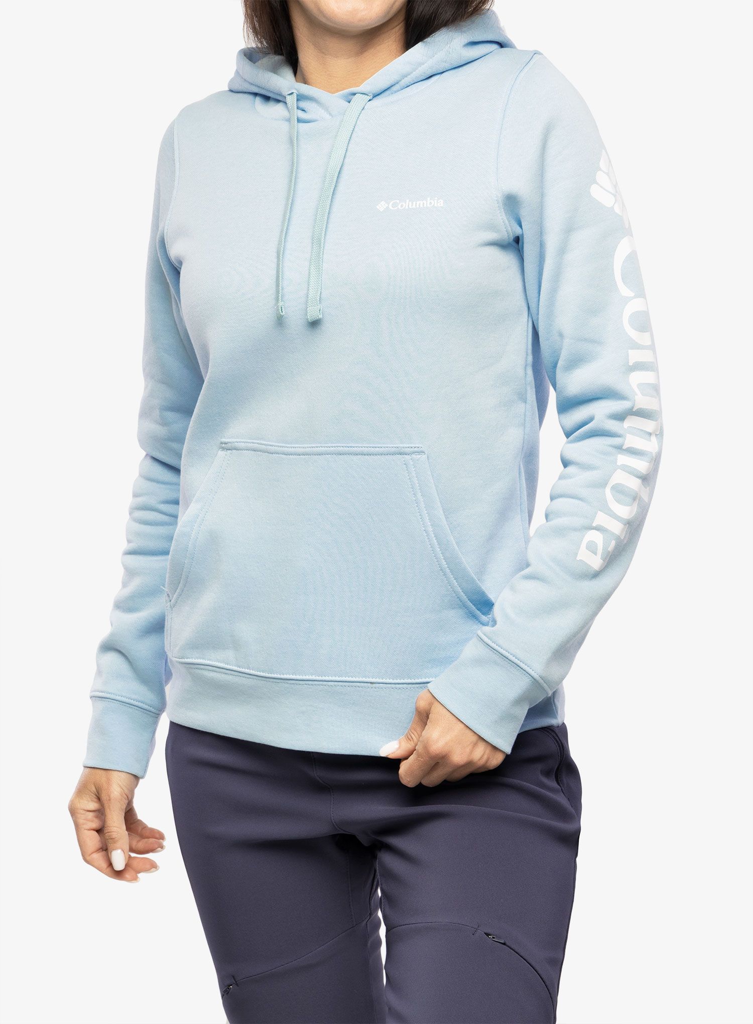 Ženska jopa s kapuco Columbia Trek Graphic Hoodie - spring blue/white logo