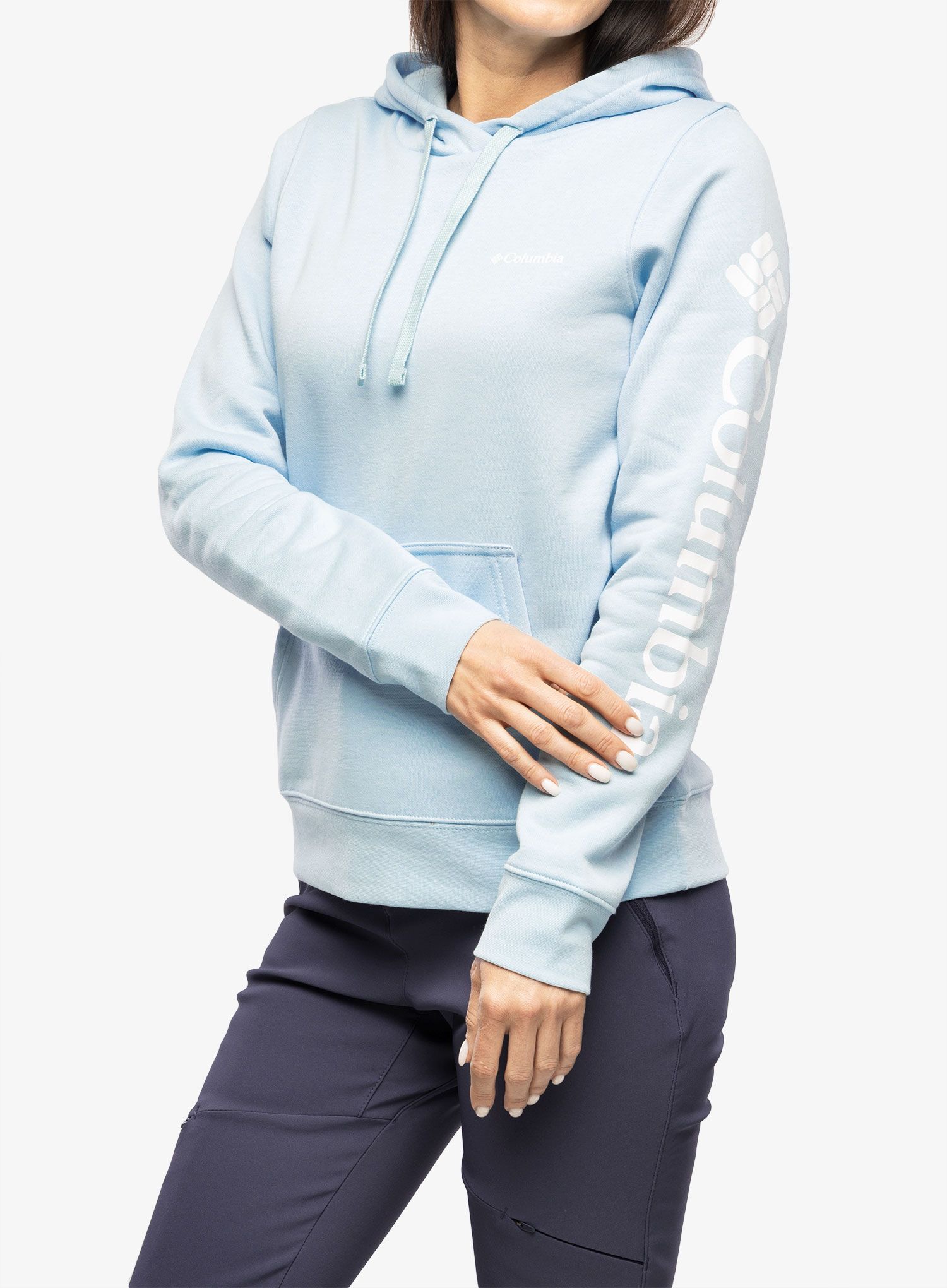 Ženska jopa s kapuco Columbia Trek Graphic Hoodie - spring blue/white logo