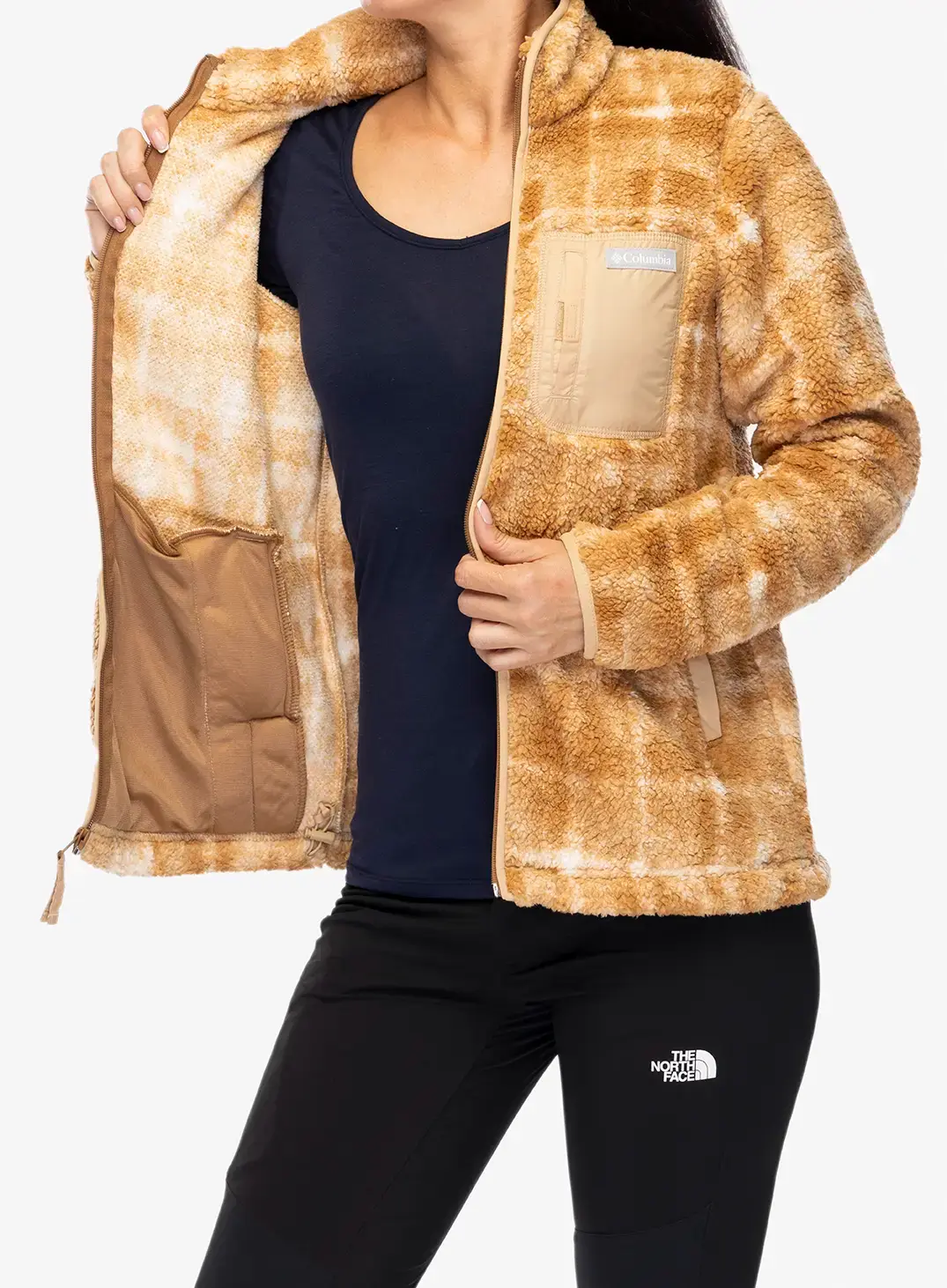 Ženski flis Columbia West Bend Print Full Zip II - camel brown omblur