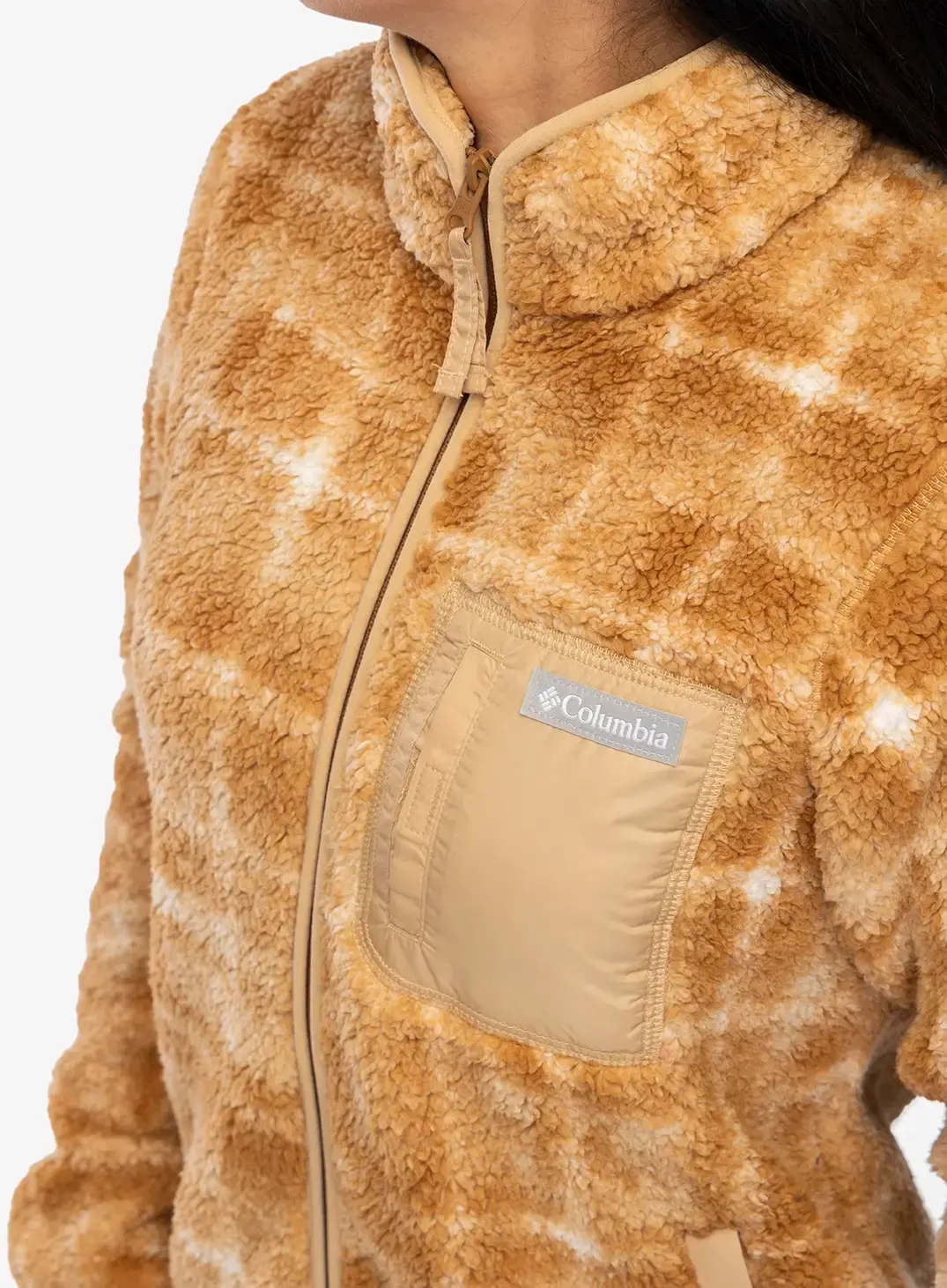 Ženski flis Columbia West Bend Print Full Zip II - camel brown omblur