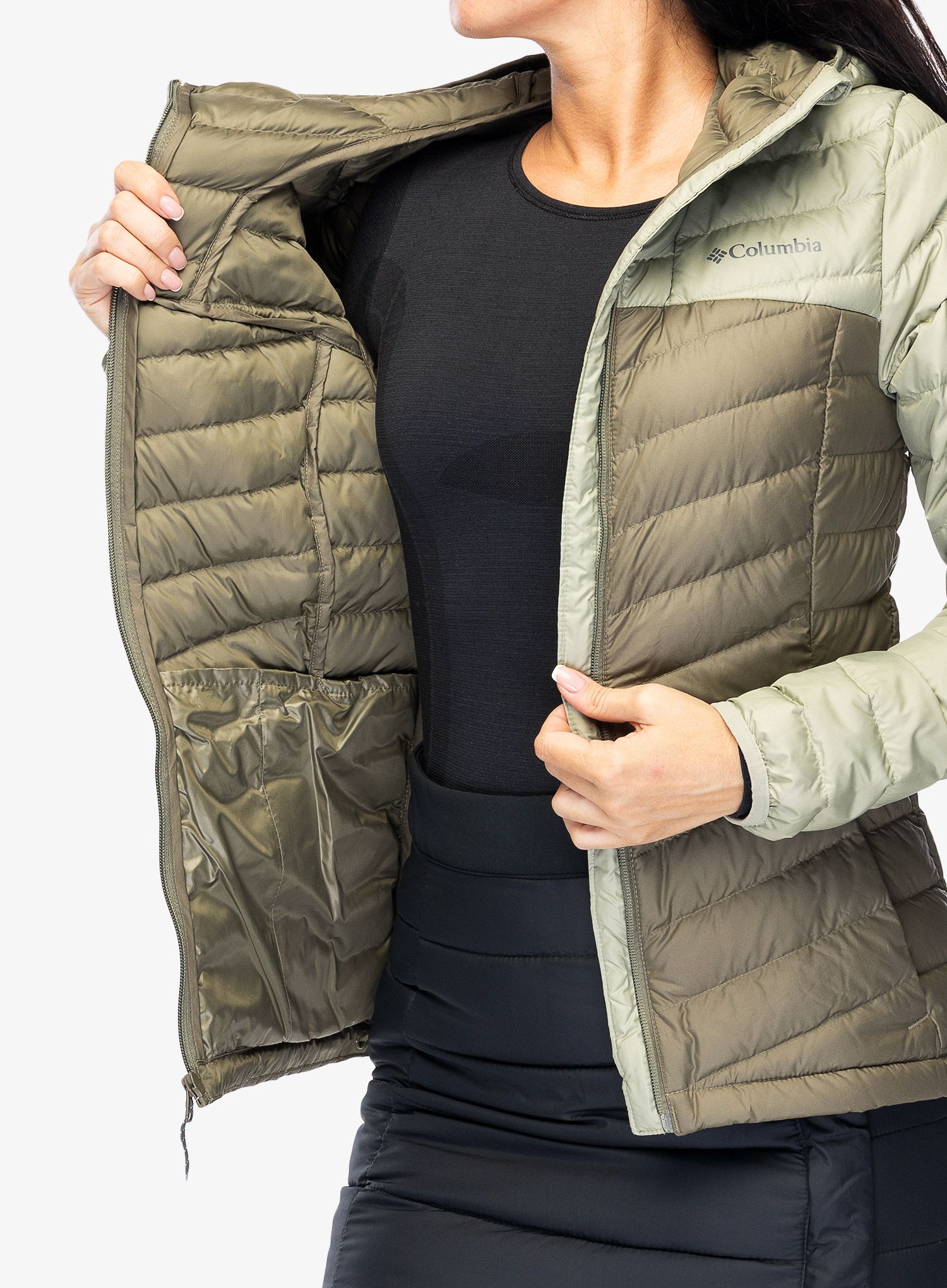Ženska puhovka Columbia Westridge Hooded Down Jacket - safari/stone green