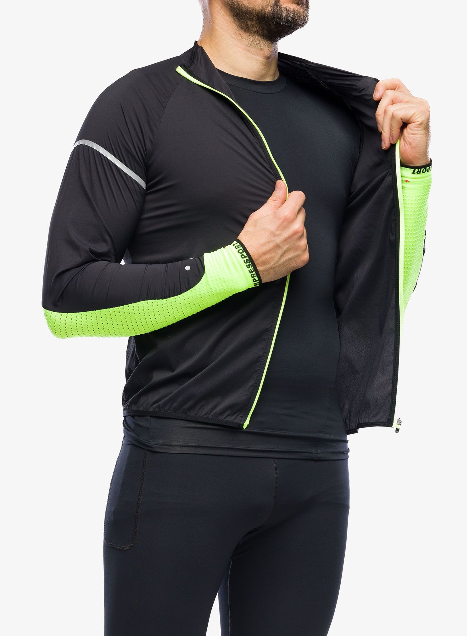 Vetrovka Compressport Hurricane Windproof Jacket Flash - black/fluo yellow