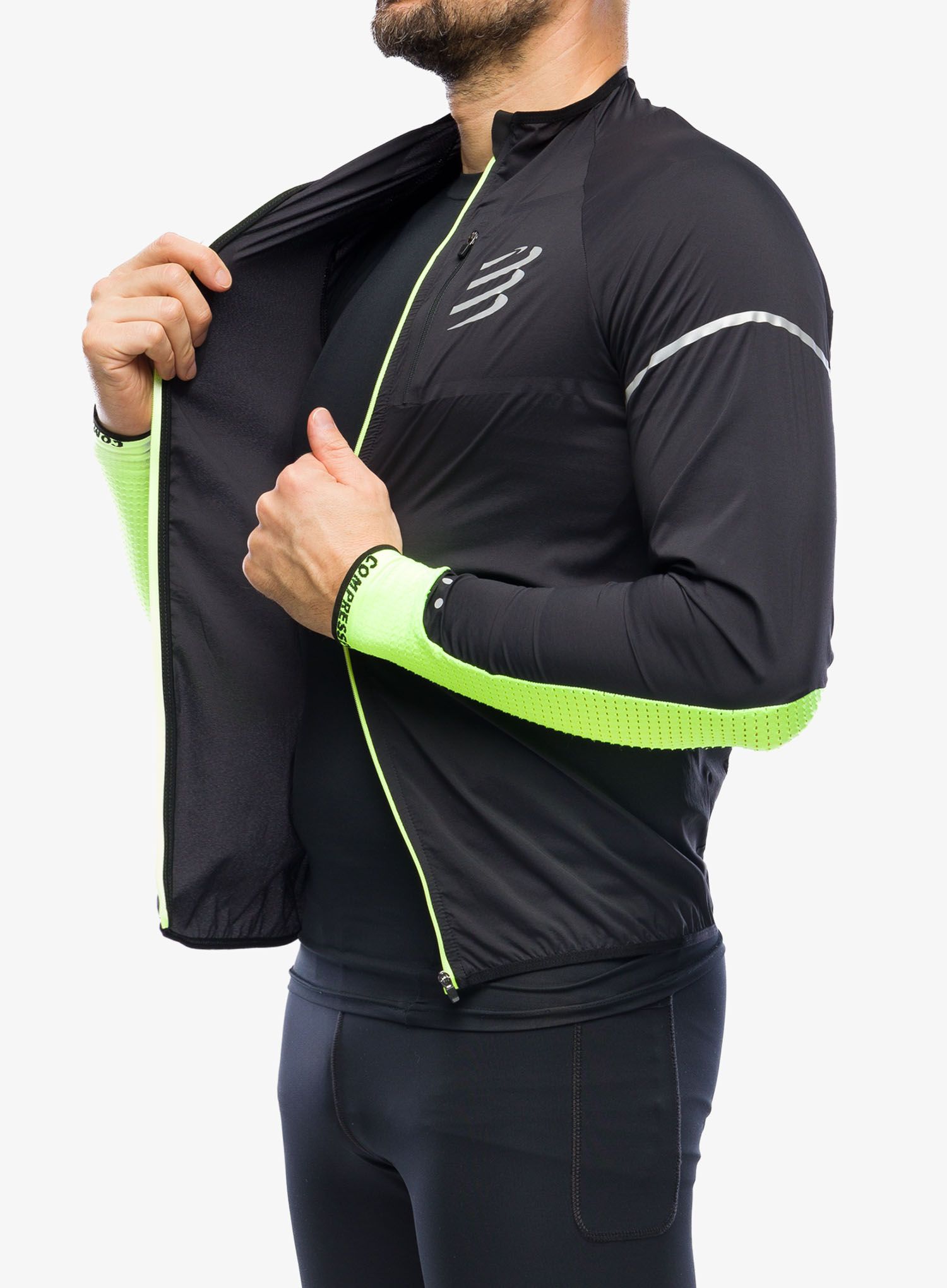 Vetrovka Compressport Hurricane Windproof Jacket Flash - black/fluo yellow