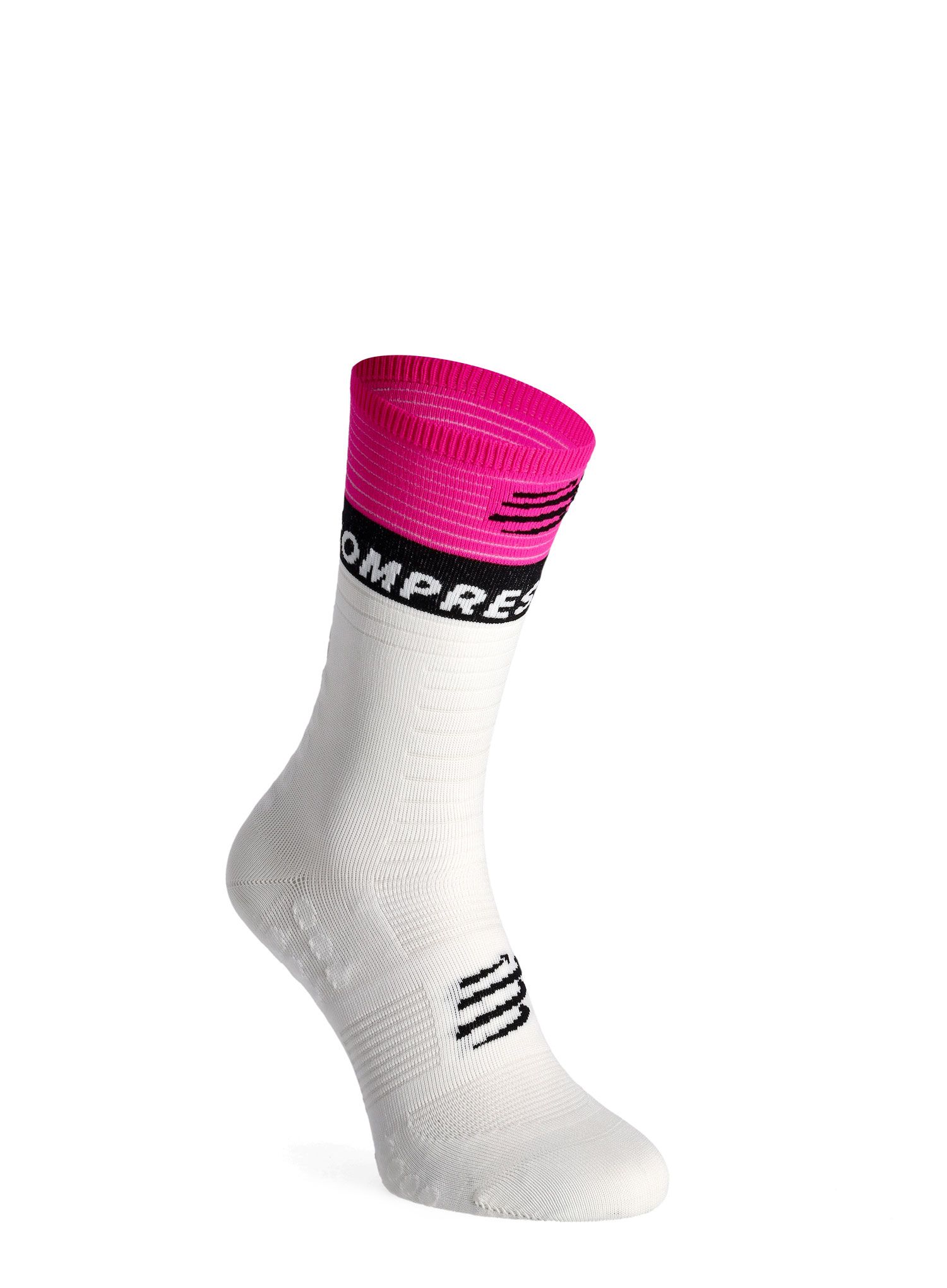 Tekaške nogavice Compressport Mid Compression Socks V2.0 - white/yellow/neo pink