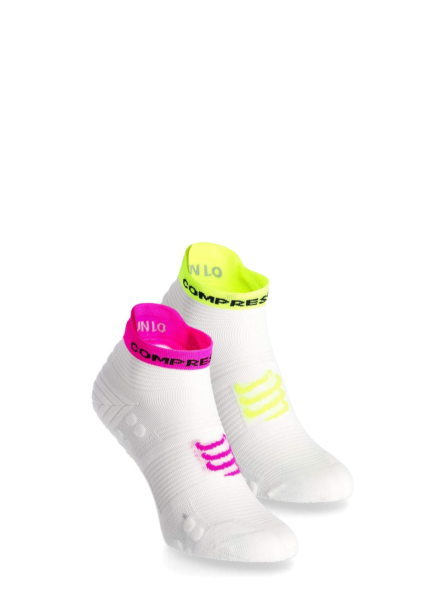 Tekaške nogavice Compressport Pro Racing Socks v4.0 Run Low - white/safe yellow/neo pink