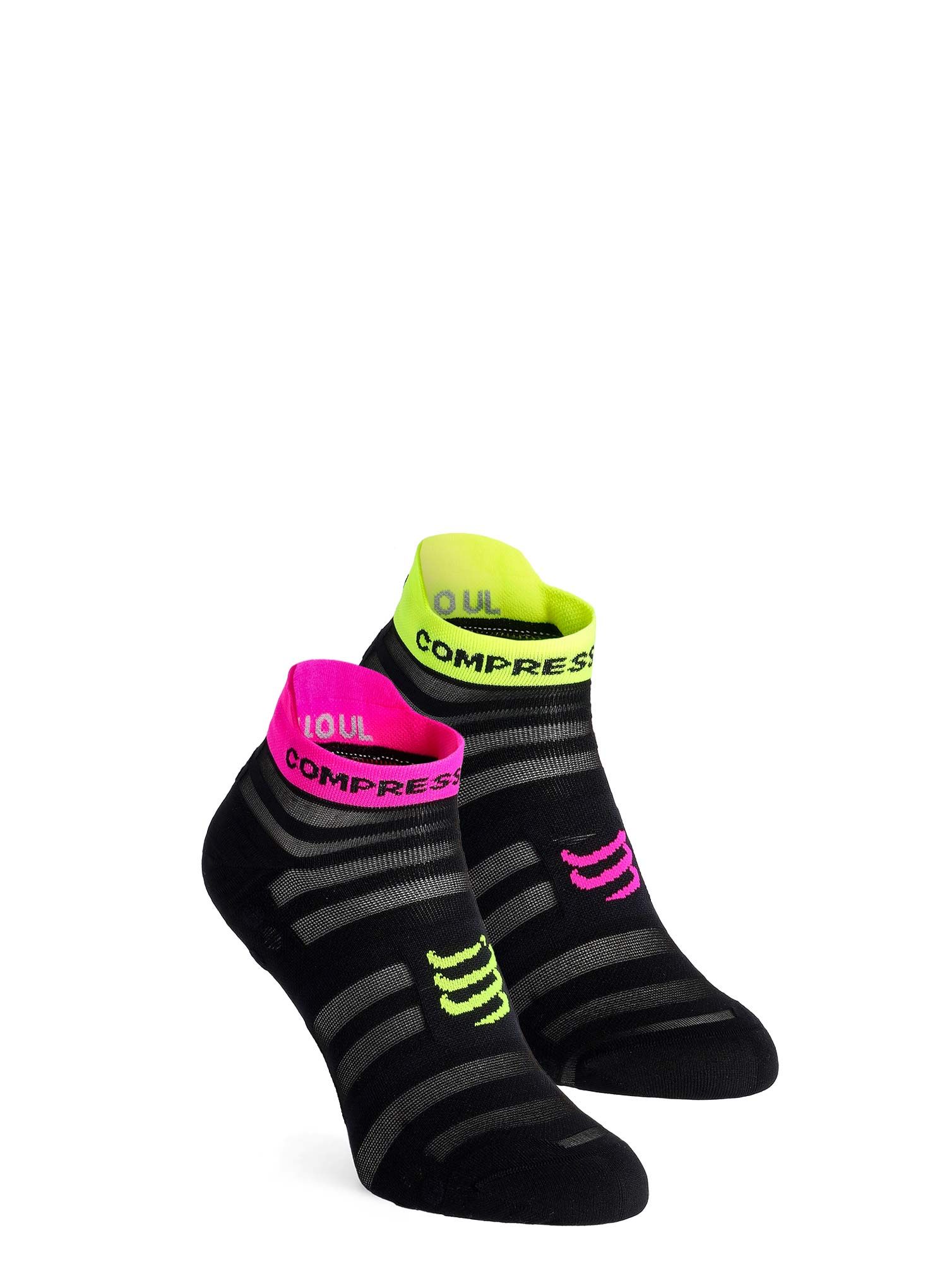 Tekaške nogavice Compressport Pro Racing Socks v4.0 Ultralight Run Low - black/safe yellow/neo pink