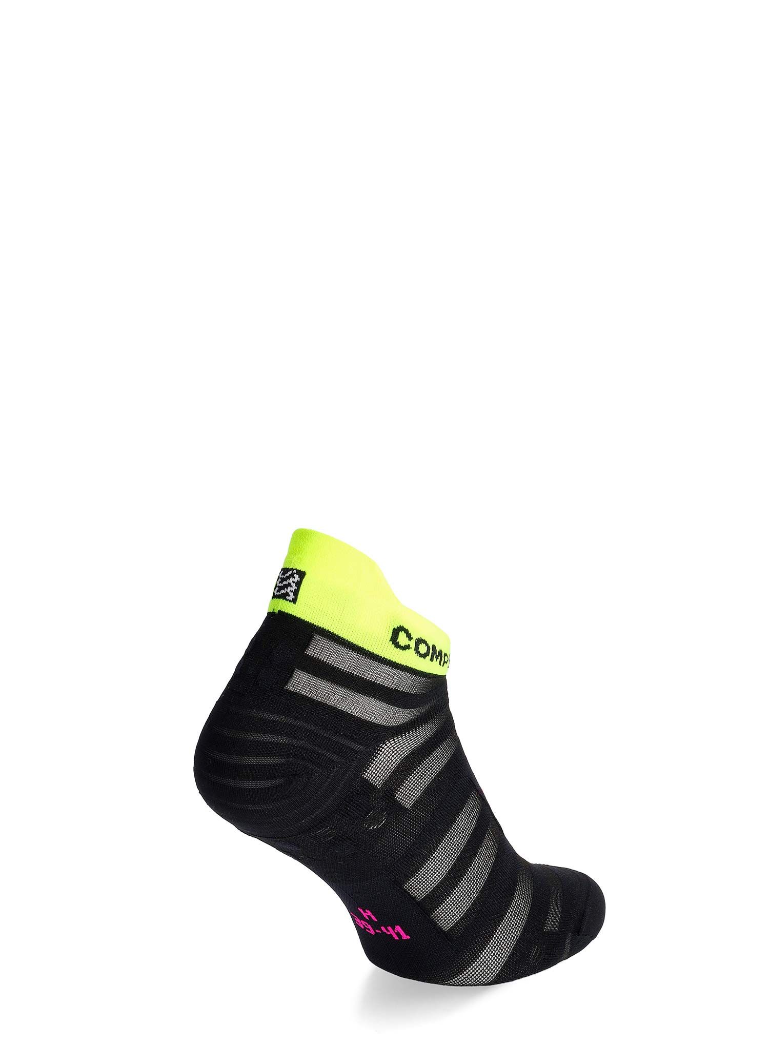 Tekaške nogavice Compressport Pro Racing Socks v4.0 Ultralight Run Low - black/safe yellow/neo pink