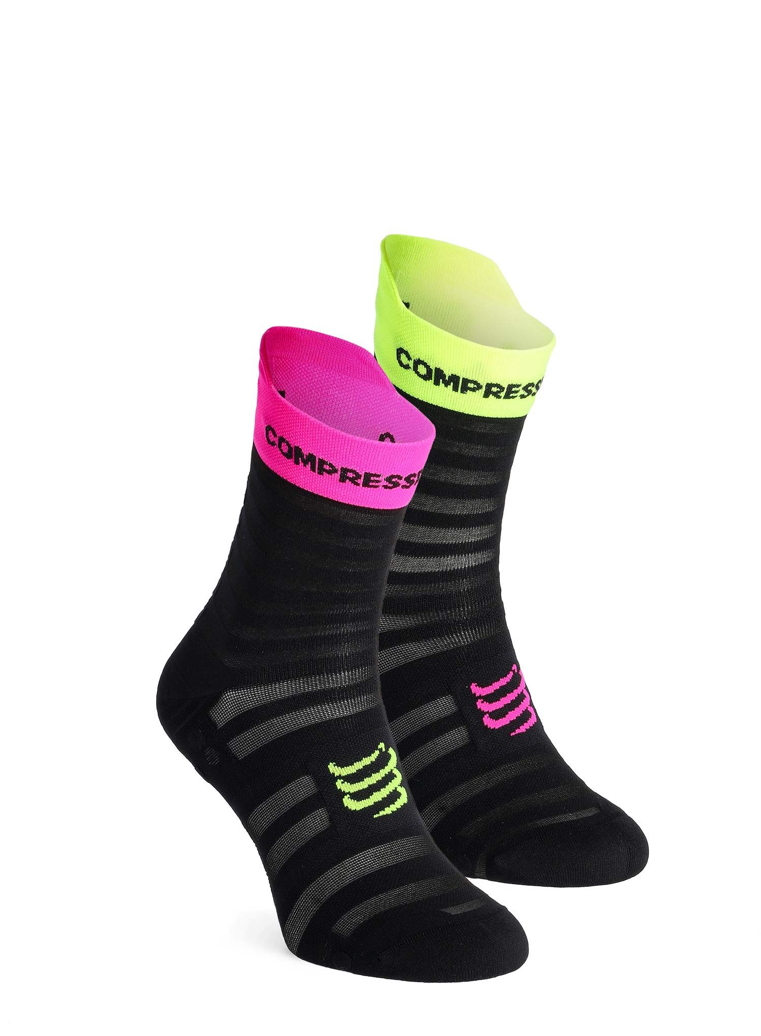 Tekaške nogavice Compressport Pro Racing v4.0 UL Run High - black/safe yellow/neo pink