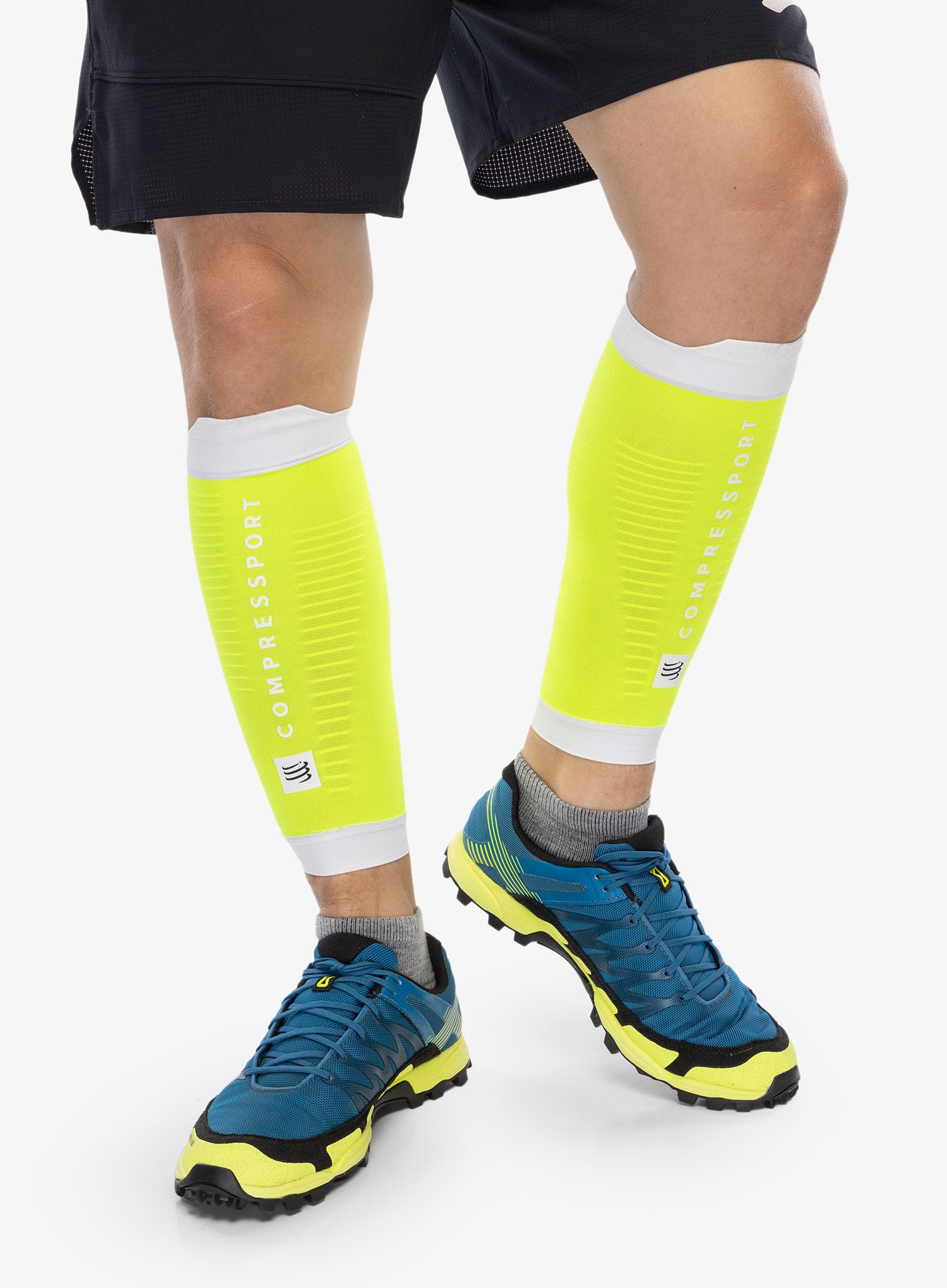 Tekaške nogavice Compressport R2 3.0 - safe yellow/white
