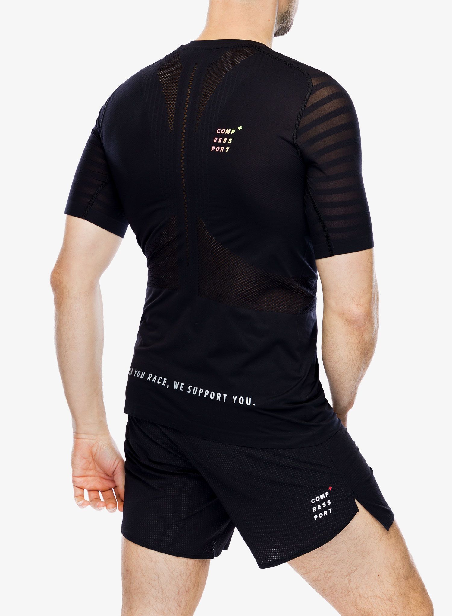 Tekaška majica Compressport Racing SS T-Shirt - black/safe yellow