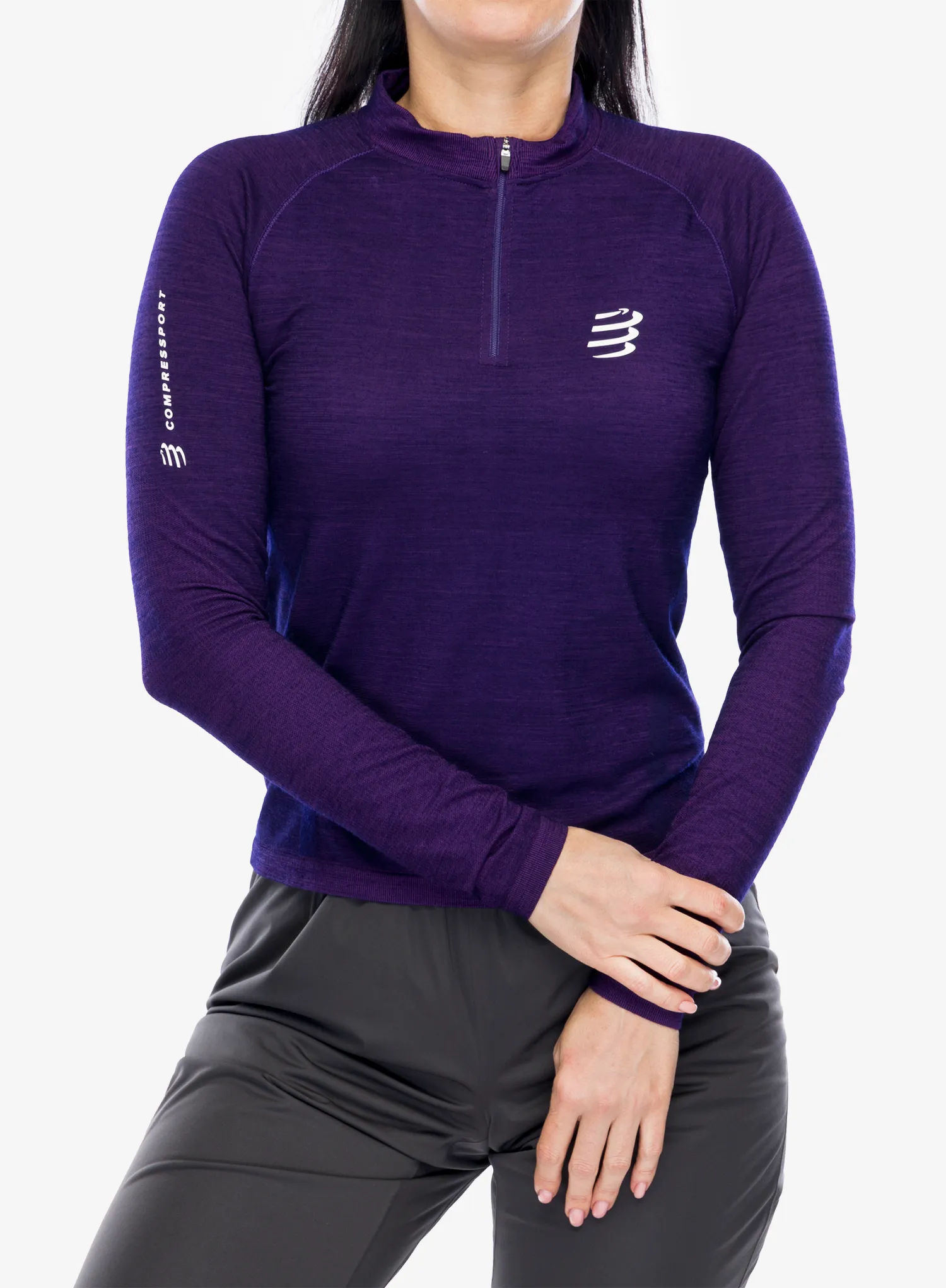 Ženska tekaška jopica Compressport Trail HZ LS Tshirt W - purple