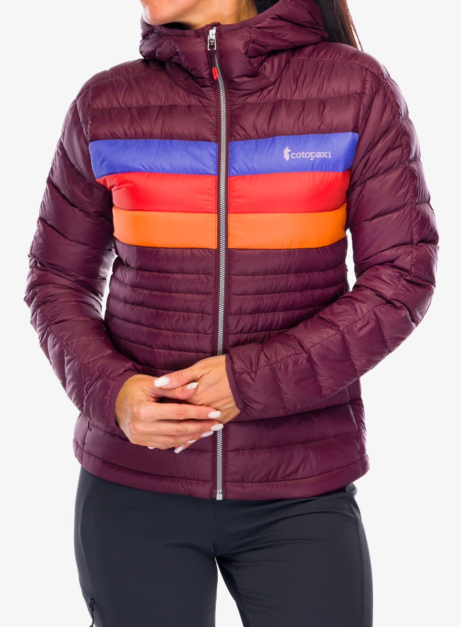 Ženska puhovka Cotopaxi Fuego Down Hooded Jacket - wine stripes