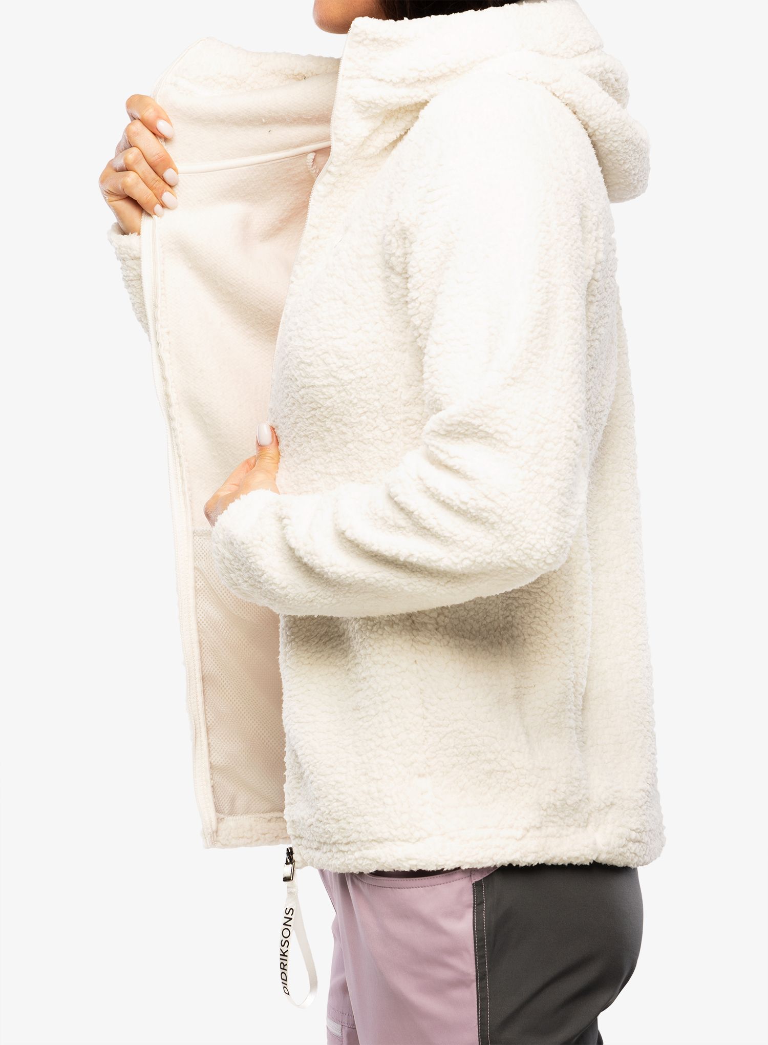 Ženski flis s kapuco Didriksons Anniken Full Zip 2 - shell white