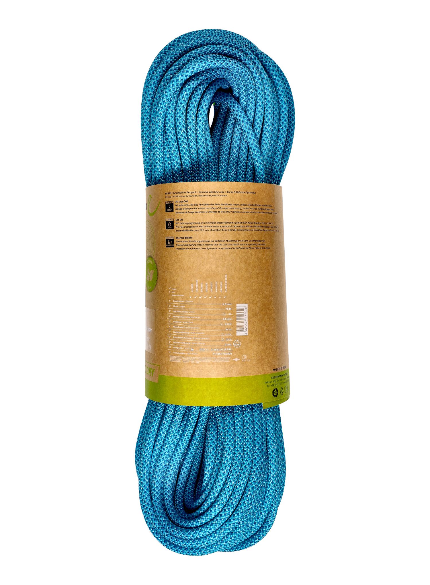 Dinamična vrv Edelrid Heron Eco Dry 9,8 mm 70 m - icemint
