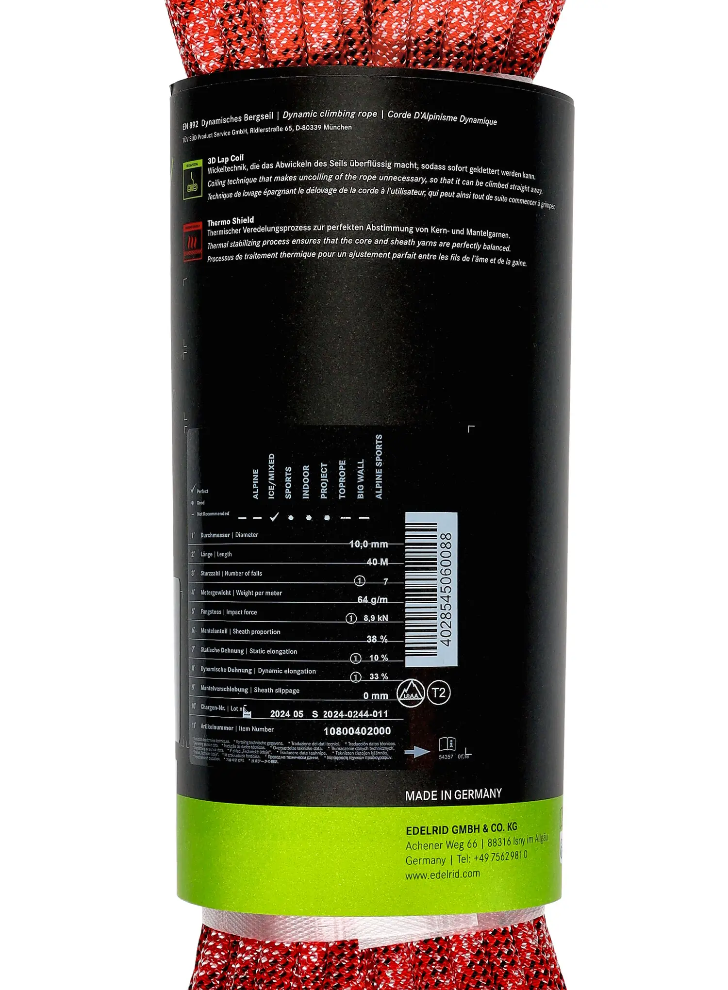 Plezalna vrv Edelrid Python 10 mm 40 m - red
