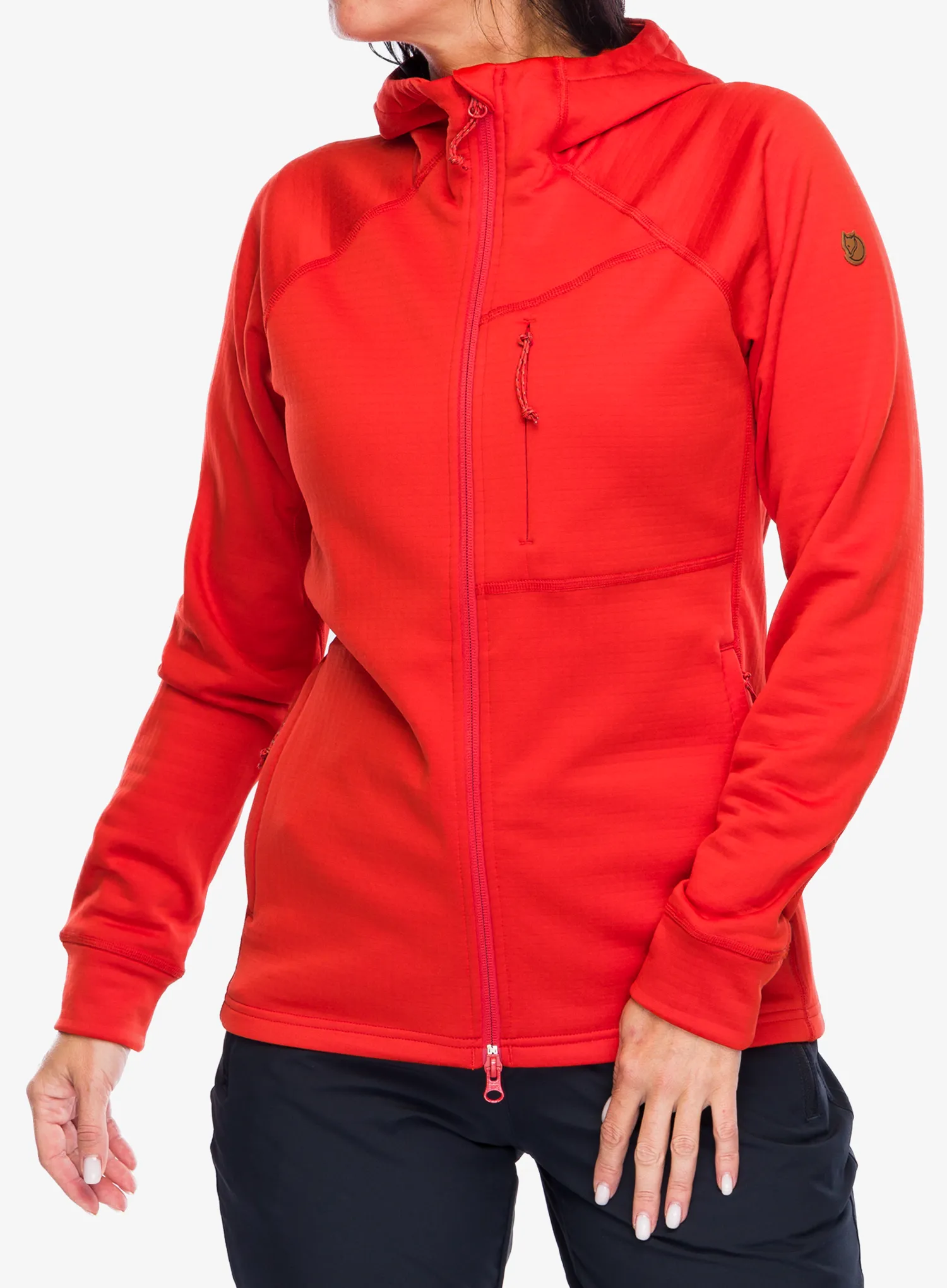 Ženski flis Fjallraven Abisko Grid Fleece Hoodie - flame orange