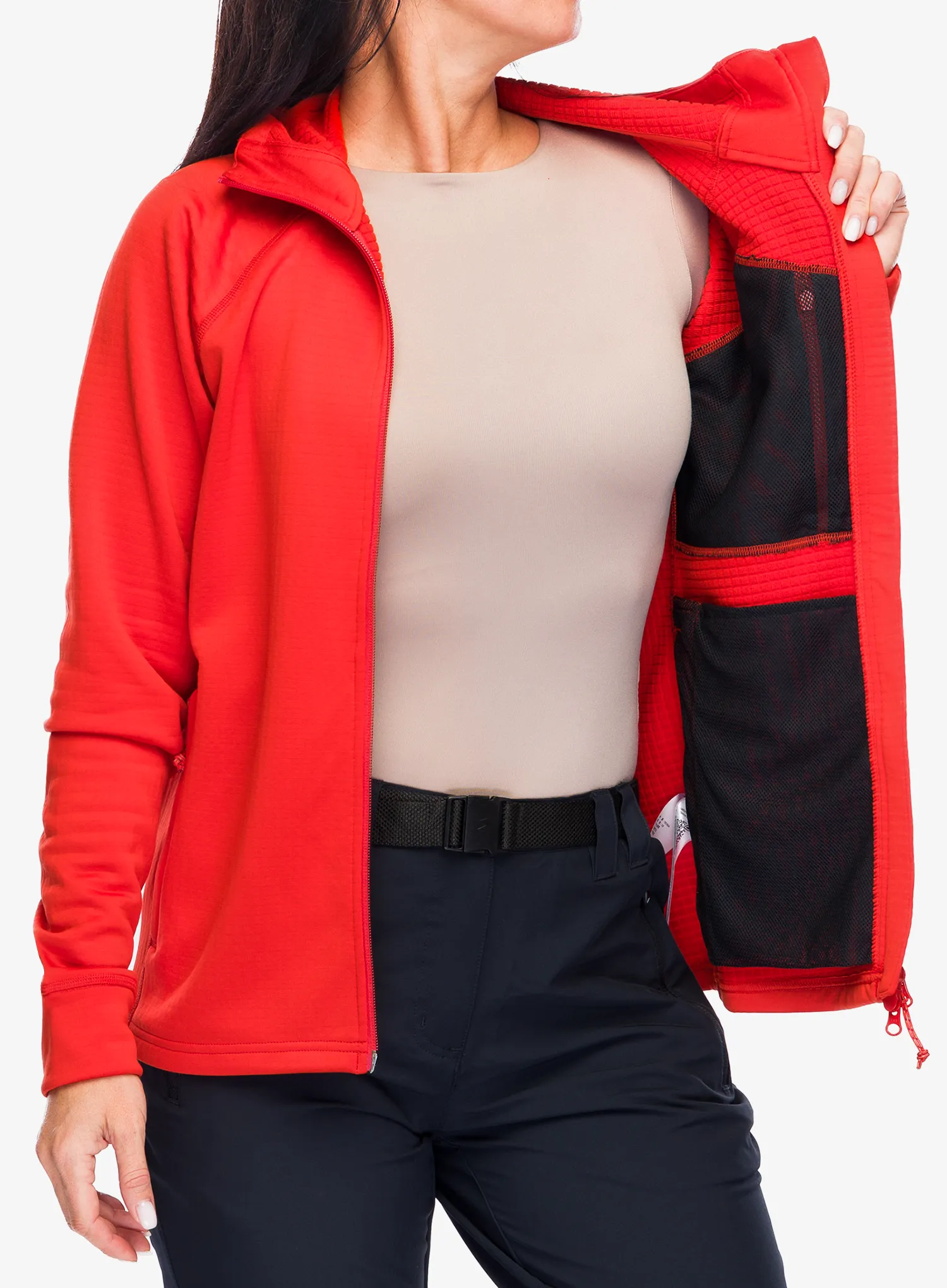 Ženski flis Fjallraven Abisko Grid Fleece Hoodie - flame orange