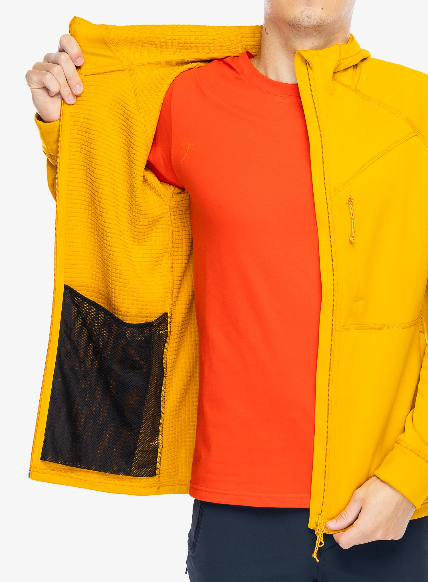 Flis Fjallraven Abisko Grid Fleece Hoodie - mustard yellow