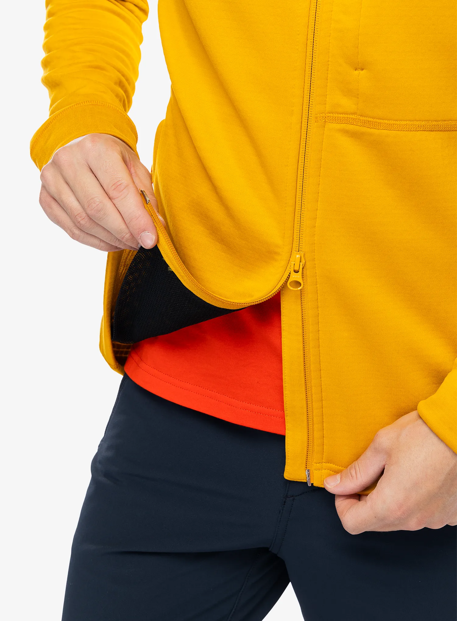 Flis Fjallraven Abisko Grid Fleece Hoodie - mustard yellow