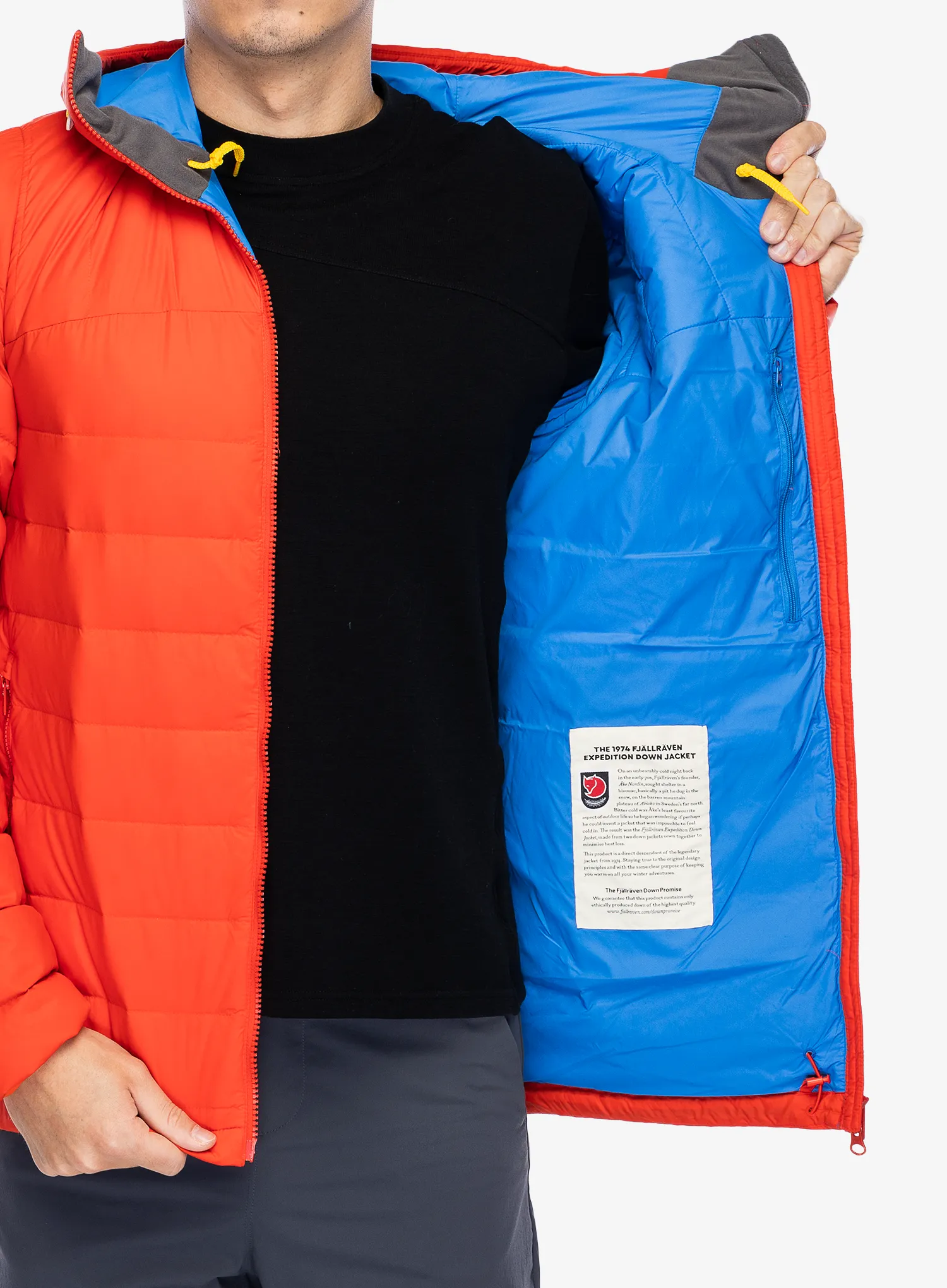 Puhovka Fjallraven Expedition Pack Down Hoodie - flame orange/un blue