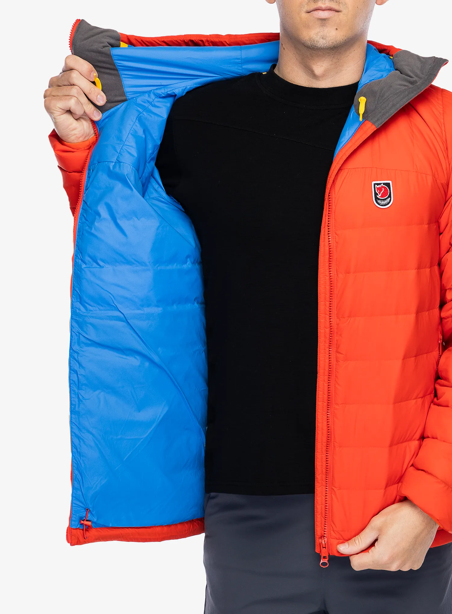 Puhovka Fjallraven Expedition Pack Down Hoodie - flame orange/un blue