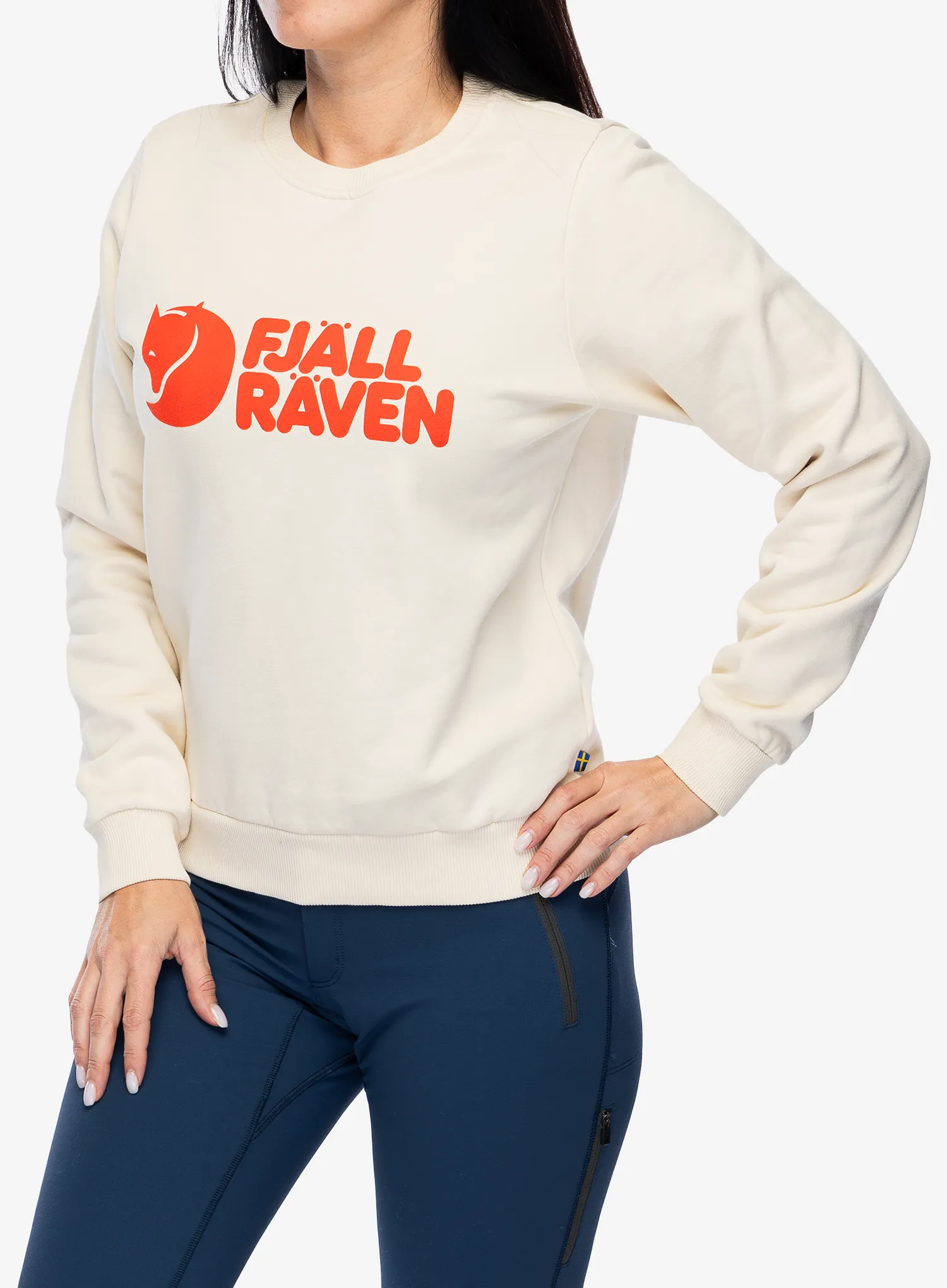 Ženska jopica Fjallraven Logo Sweater - chalk white/flame orange