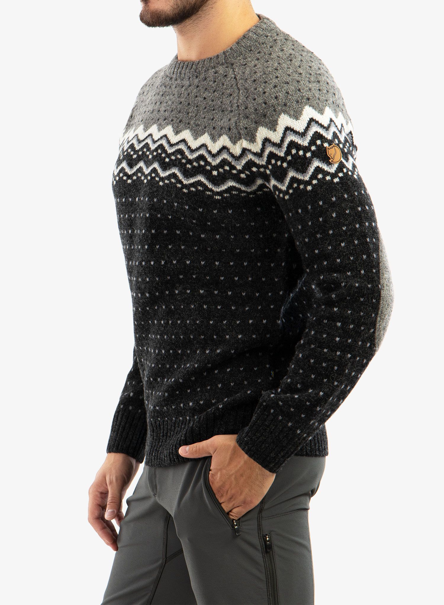 Pulover Fjallraven Ovik Knit Sweater - dark grey/grey