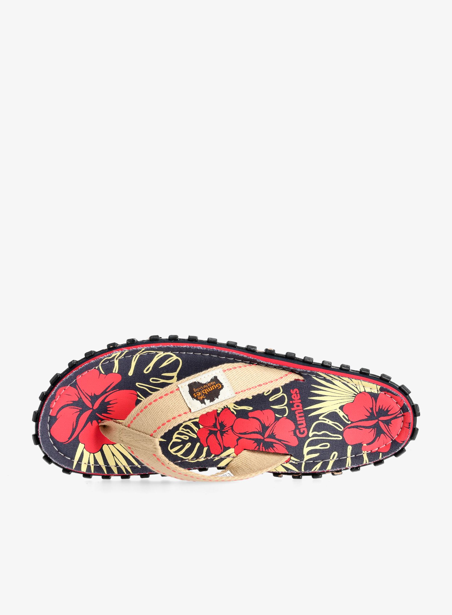 Japonke Gumbies Islander Canvas Flip-Flops - denim hibiscus