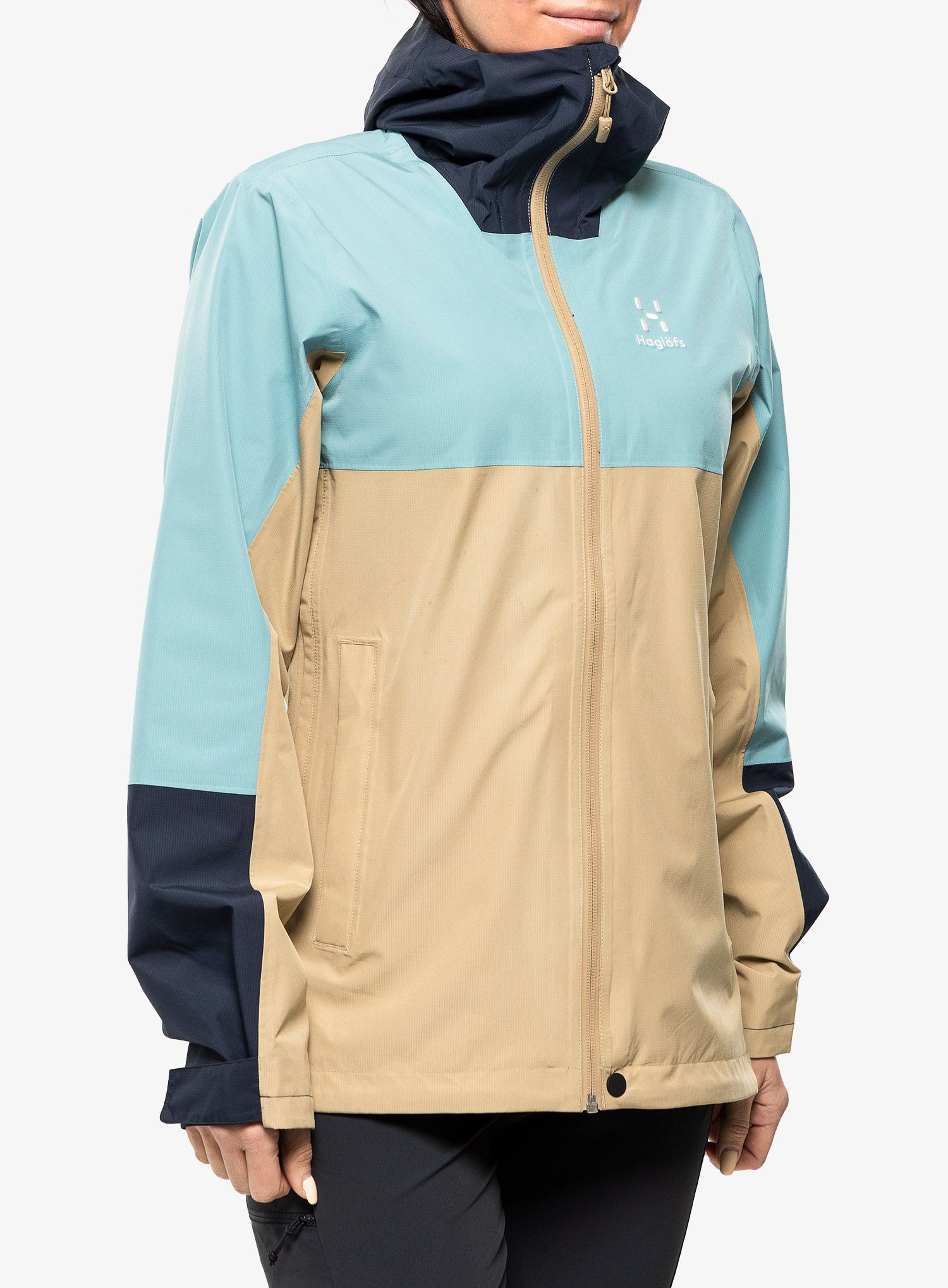 Ženska nepremočljiva jakna Haglofs Finch Proof Jacket - sand/frost blue
